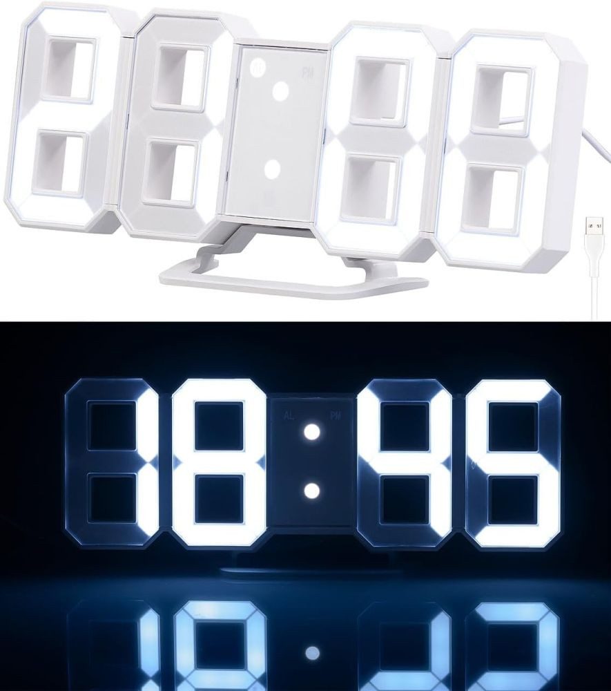Digitaluhr 3D LED Digitaluhr Wanduhr dimmbar mit Nachtmodus modern DE.