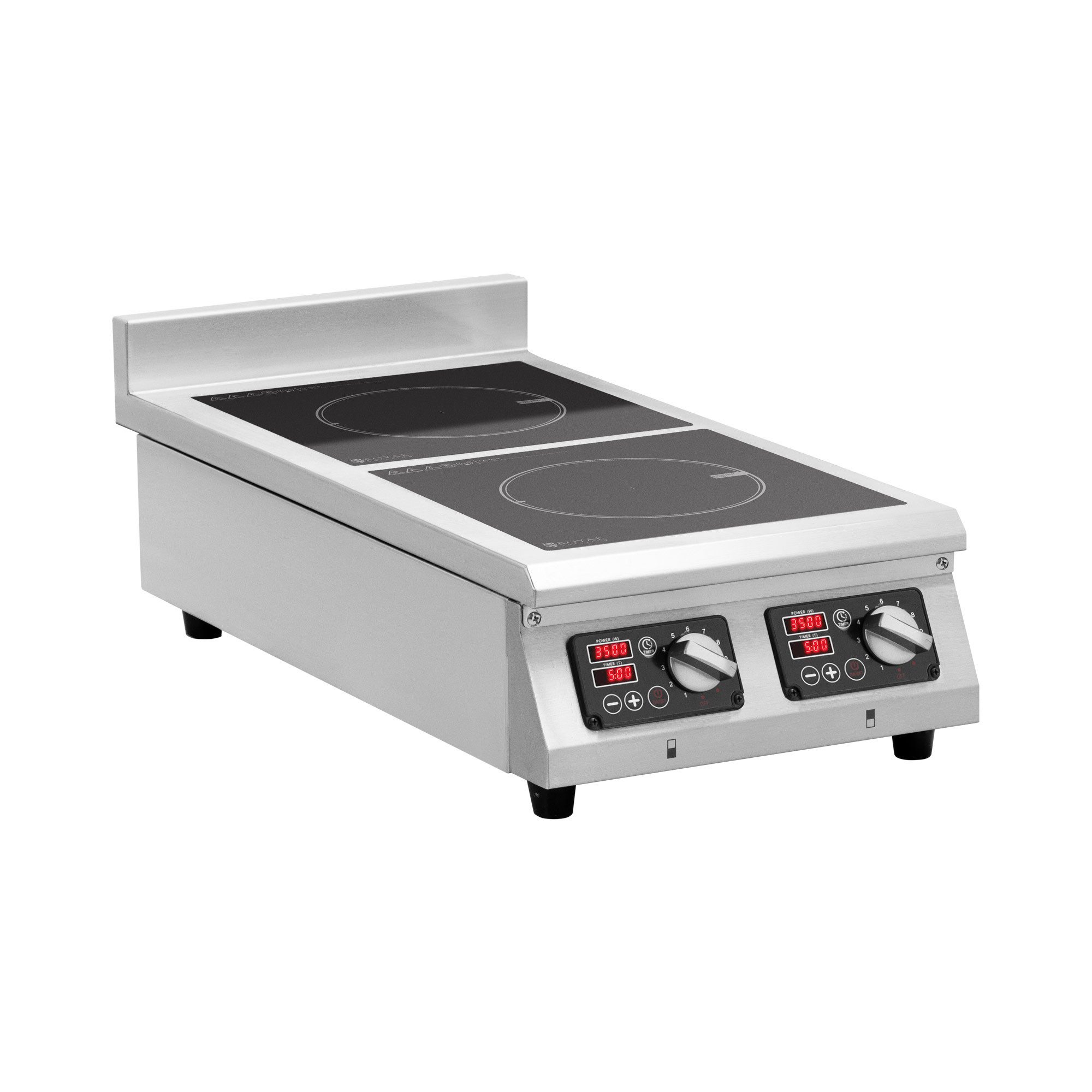 Royal Catering Induktions-Kochfeld RCIC-3002T, Doppelte Induktionsplatte 2 x 28 cm 10 Stufen 24h Timer 400V 2x 3500 W