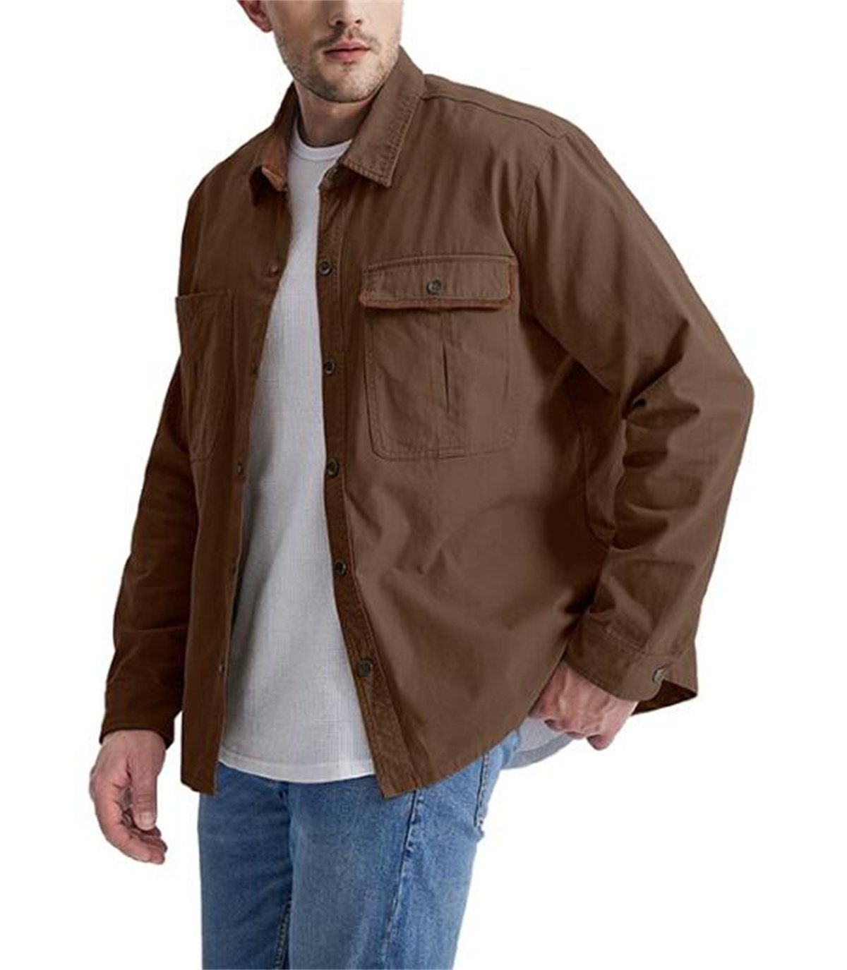 Discaver Sweatshirt Übergroßes, Kontrastfarbe in übergroßes Cord mit aus Kragen braun Hemd