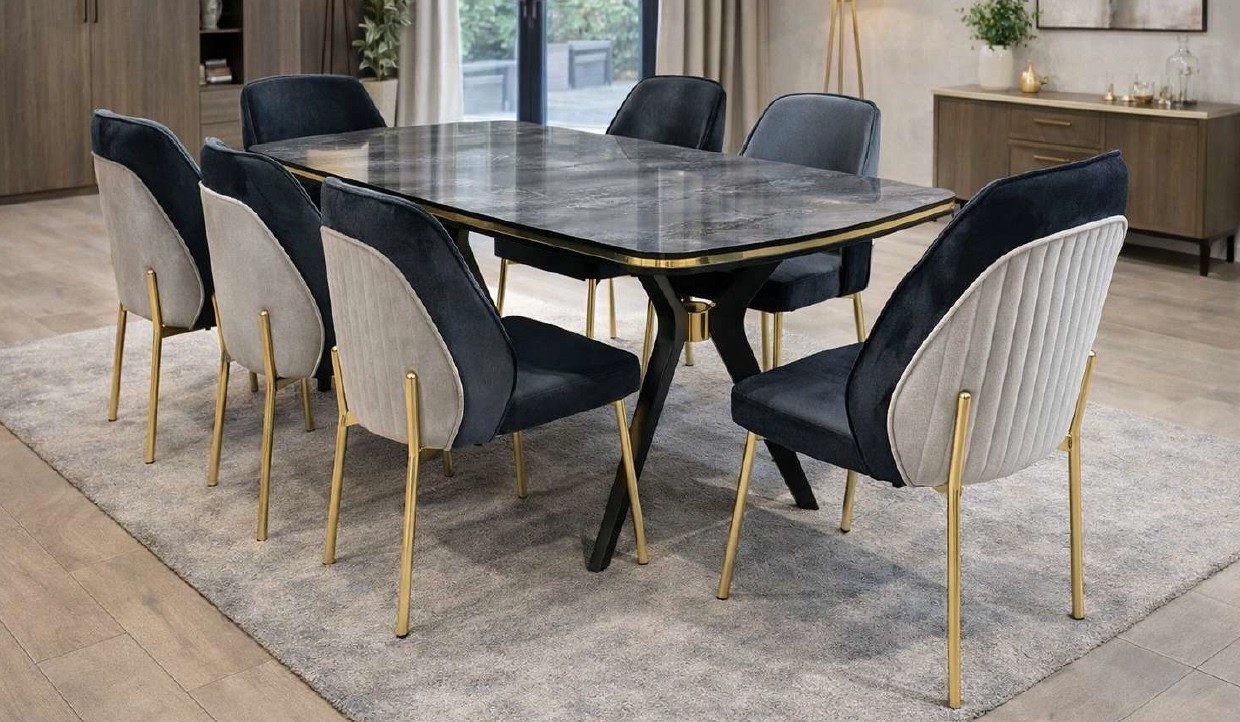Xlmoebel Esszimmer-Set Esstisch 6x Stühle Stil modern schwarz rechteckig komfortabel, (7-St., 1x Tisch, 6x Stühle)