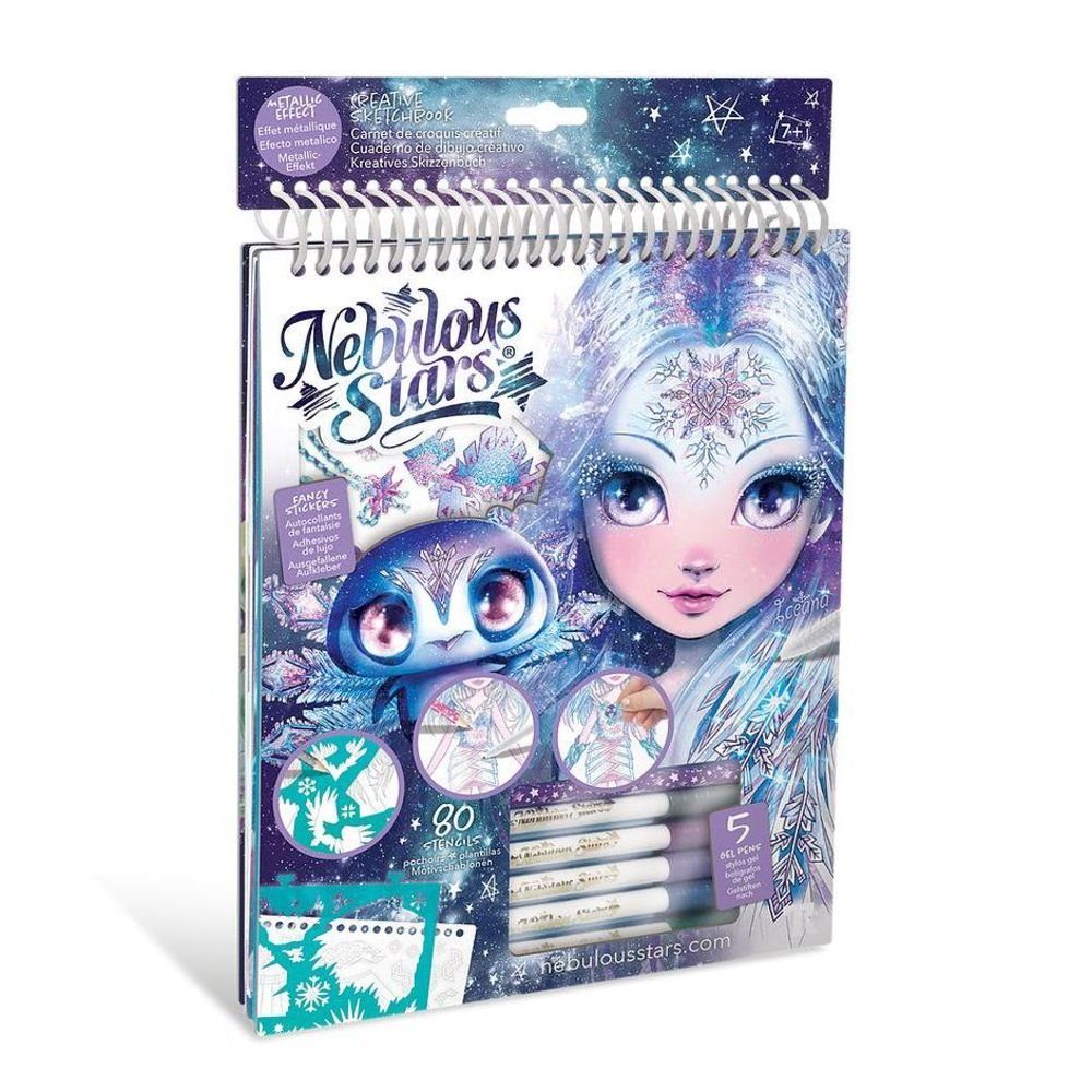 Nebulous Stars Kreativset Kreatives Skizzenbuch Iceana, mit Schablonen, Aufkleber, Skizzenblätter und Farbstifte, für Mädchen