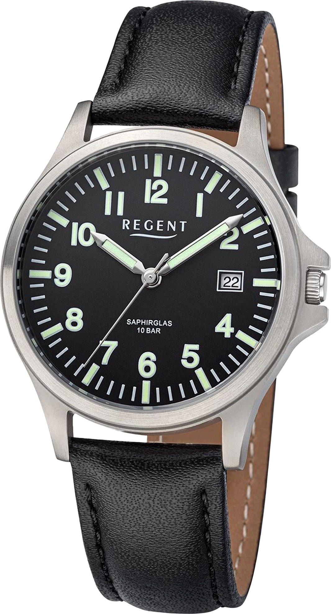 Regent Quarzuhr Regent Herren Armbanduhr Analog, Herren Armbanduhr rund, extra groß (ca. 36mm), Lederarmband