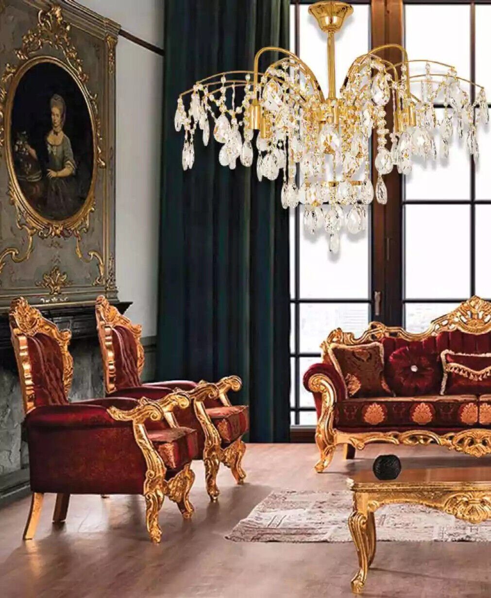 JVmoebel Kronleuchter Kristall Kronleuchter Gold im Wohnzimmer Leuchte luxuriöse, Leuchtmittel wechselbar, Made in Europe