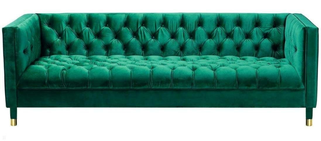 JVmoebel Chesterfield-Sofa, Dreisitzer Chesterfield Couchen Grüne Design Polster Sofa Wohnzimmer Stoff 230cm
