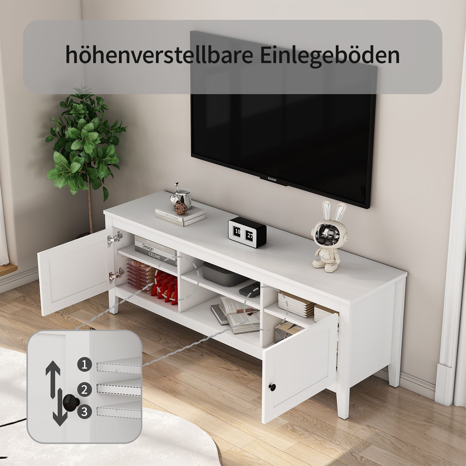 OTTO home TV-Board Avelin, Melaminoberfläche, schwarze Metallgriffe, Breite 150 cm