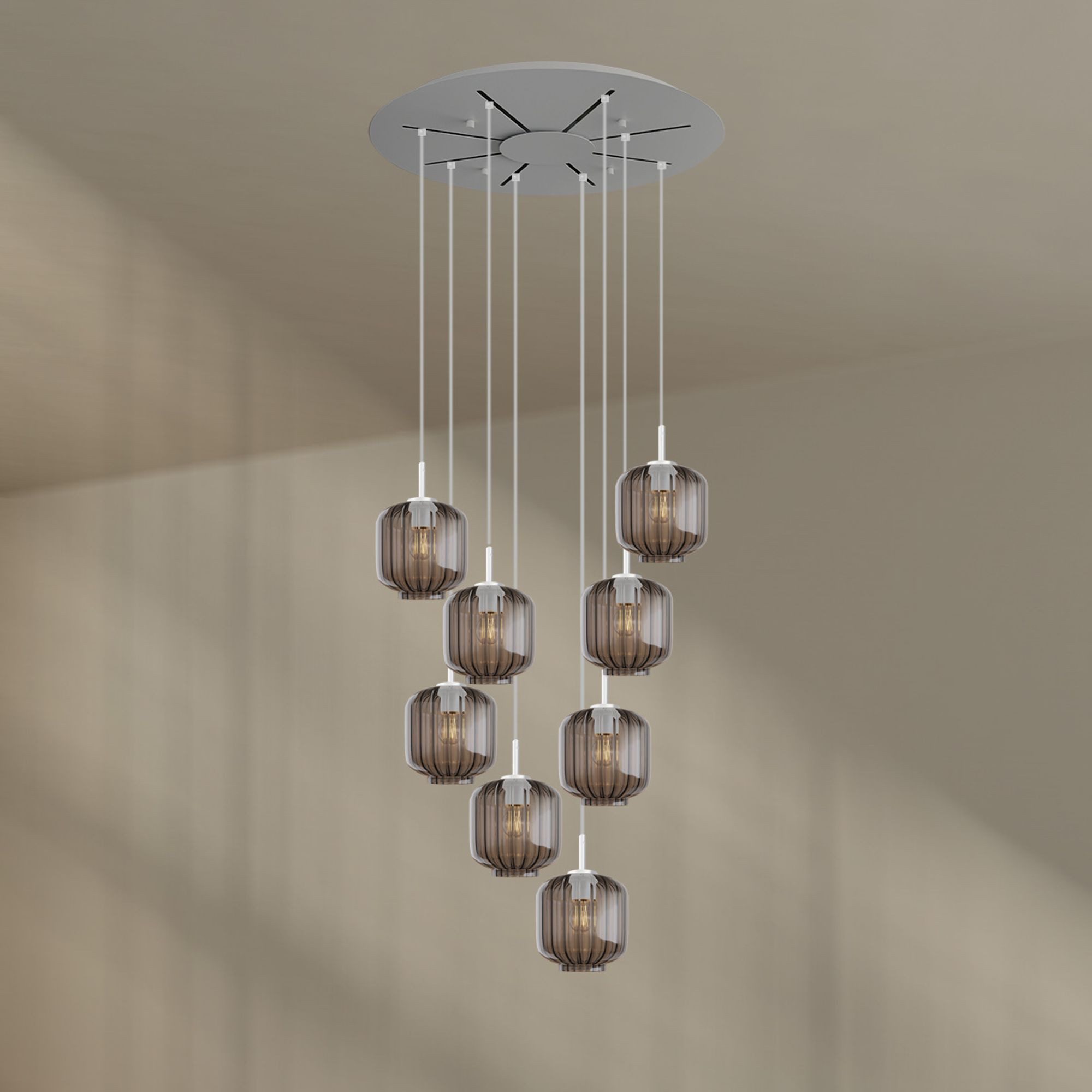 s.luce Pendelleuchte Velo Galerieleuchte 8-flammig Ø 80cm Baldachin Ø 20cm Rauch