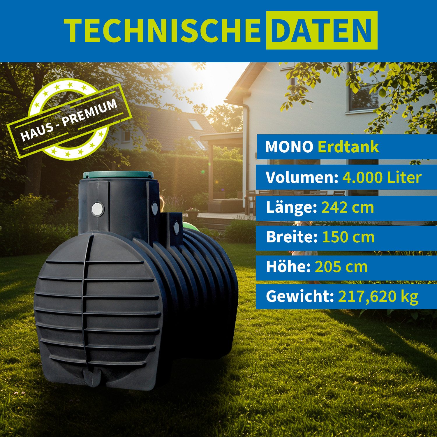 4rain Druckbehälter MONO Erdtank-Paket 4000 Liter Haus-Premium