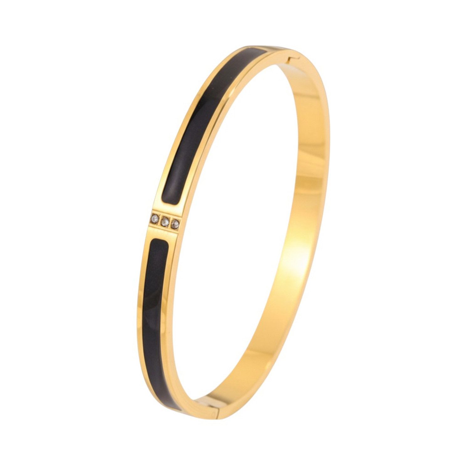 KARMA Armreif Damen Gold Schwarz Edelstahl vergoldet (Damenarmreif wasserfest hypoallergen, 1-tlg., elegante Geschenkidee Damenschmuck), modernes Design Modeschmuck modern