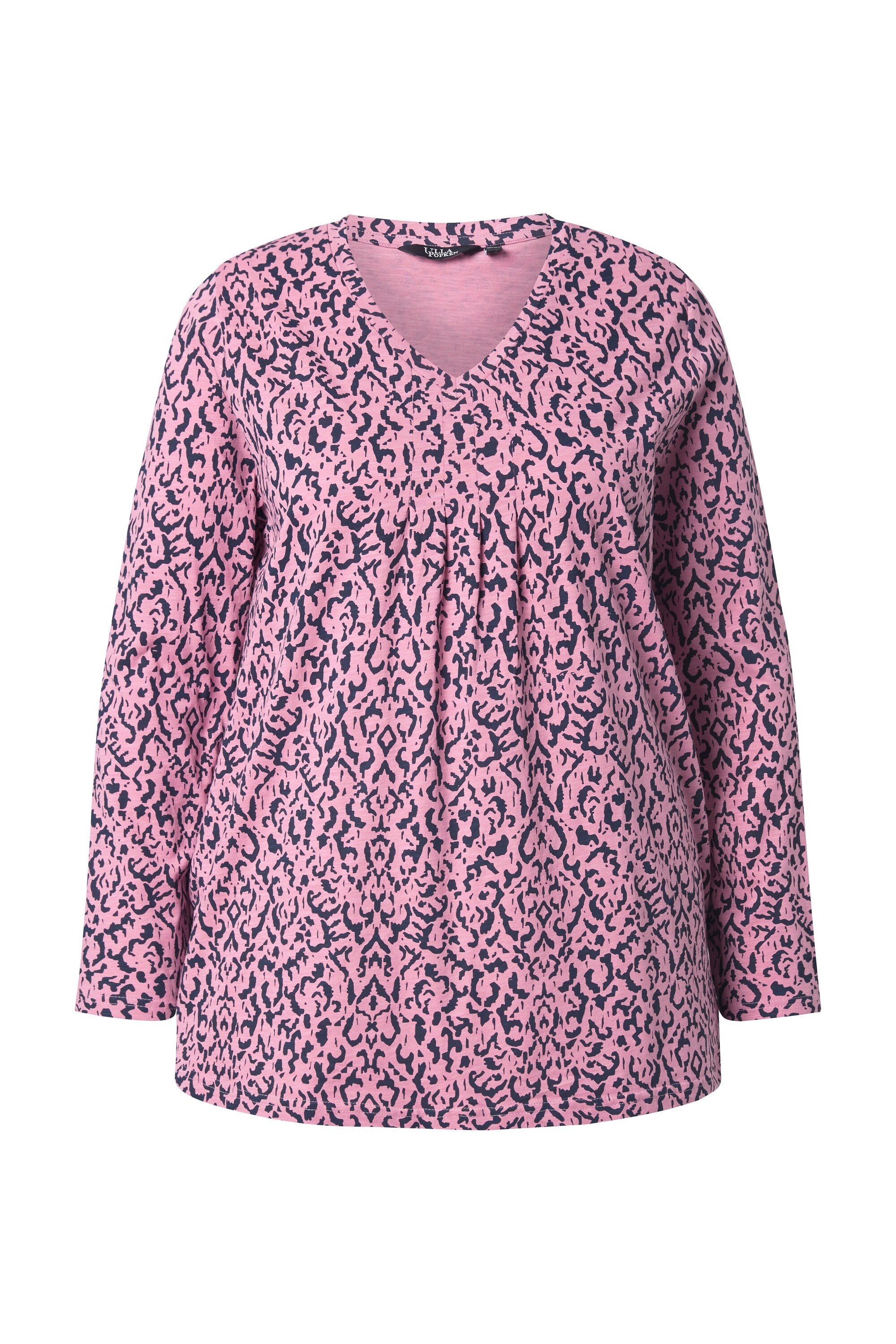 Ulla Popken Longsleeve Shirt Zierfalten A-Linie V-Ausschnitt Langarm. günstig online kaufen