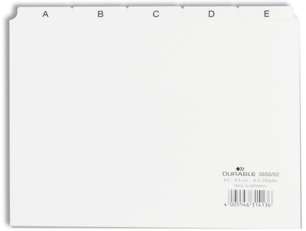 DURABLE Karteikasten Leitregister A-Z A5quer PP 25-teilig weiß