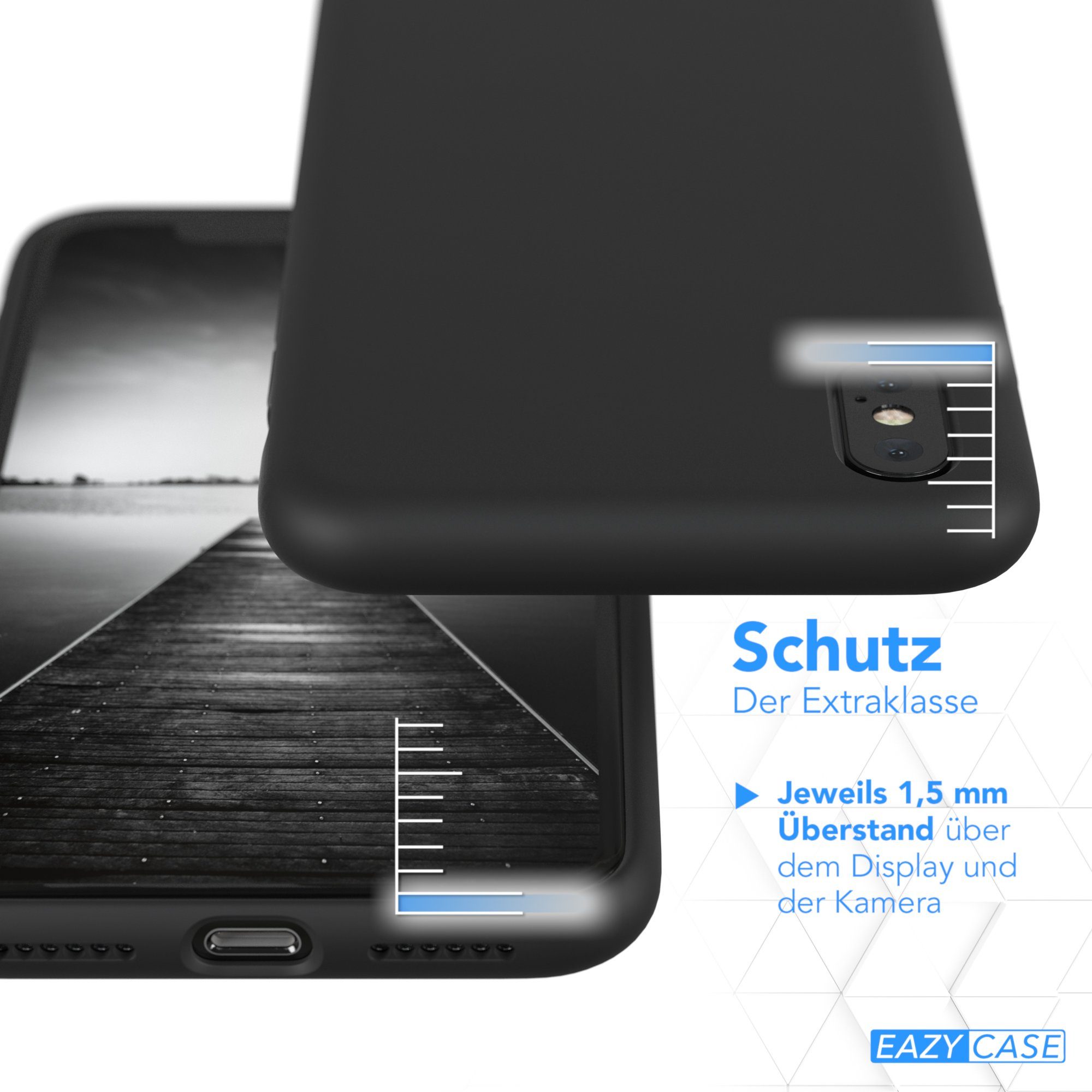 EAZY CASE Handyhülle Premium Silikon Case für iPhone X / iPhone XS 5,8 Zoll, Hülle mit Kameraschutz Bumper Silikonhülle stoßfest Slimcover Schwarz