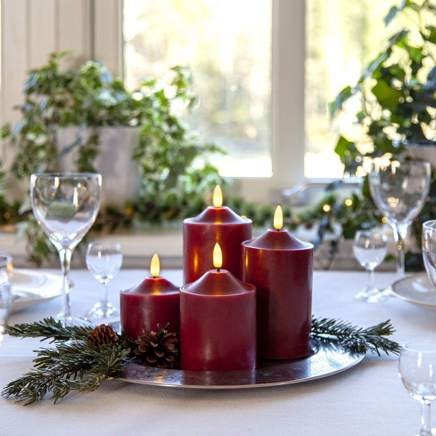 MARELIDA LED-Kerze LED Kerzenset Adventskerzen Weihnachten flackernd 4 Größen Timer rot (4-tlg)