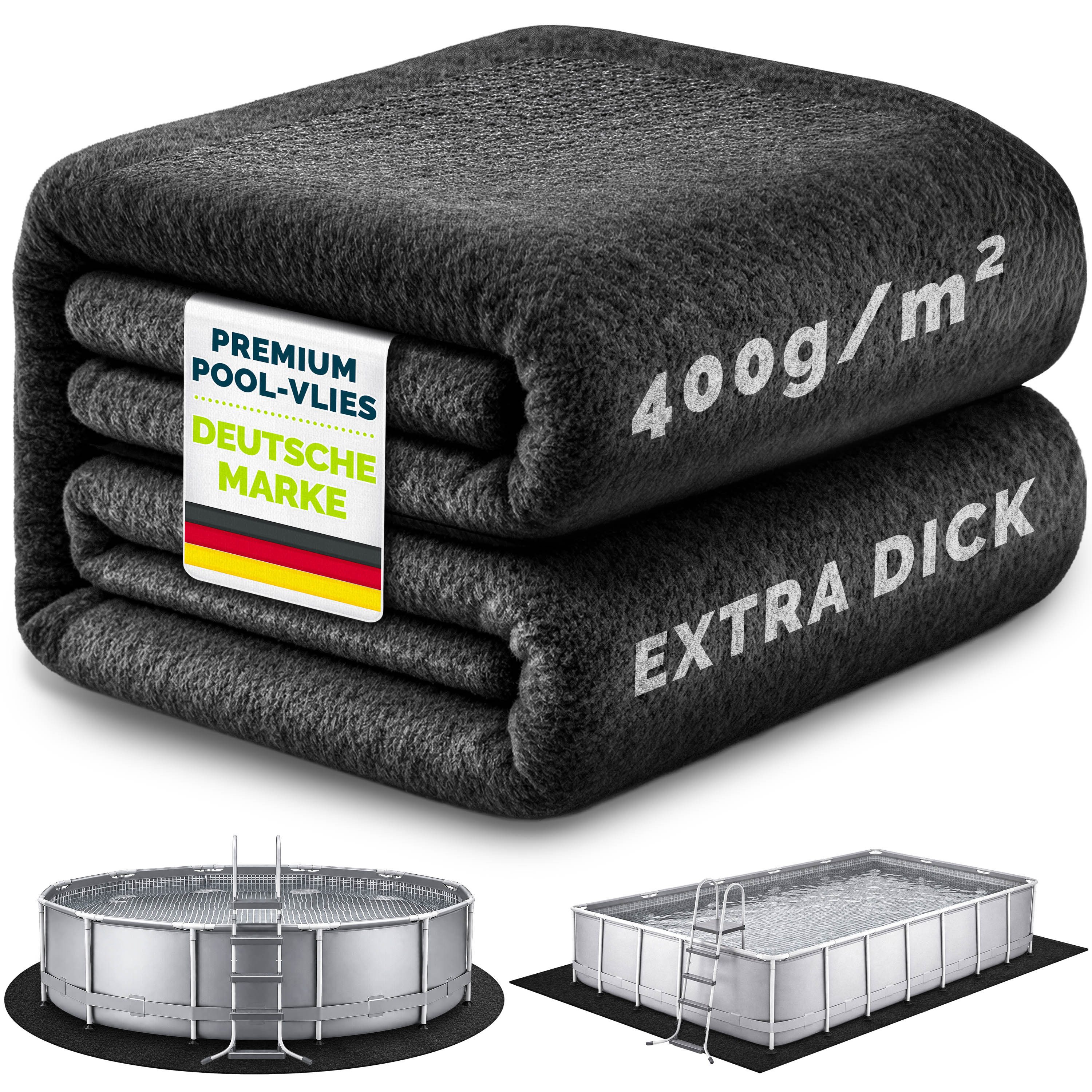 tillvex Bodenschutzplane tillvex® Premium Pool Unterlage Geotextil 400g/m², Bodenplane für (Schwimmbecken Reißfeste Poolunterlage Bodenschutzmatte, Geotextil Bodenplane mit 400g/m² Bodenschutzvlies zuschneidbar), Premium Pool Unterlage Rund & Rechteckig