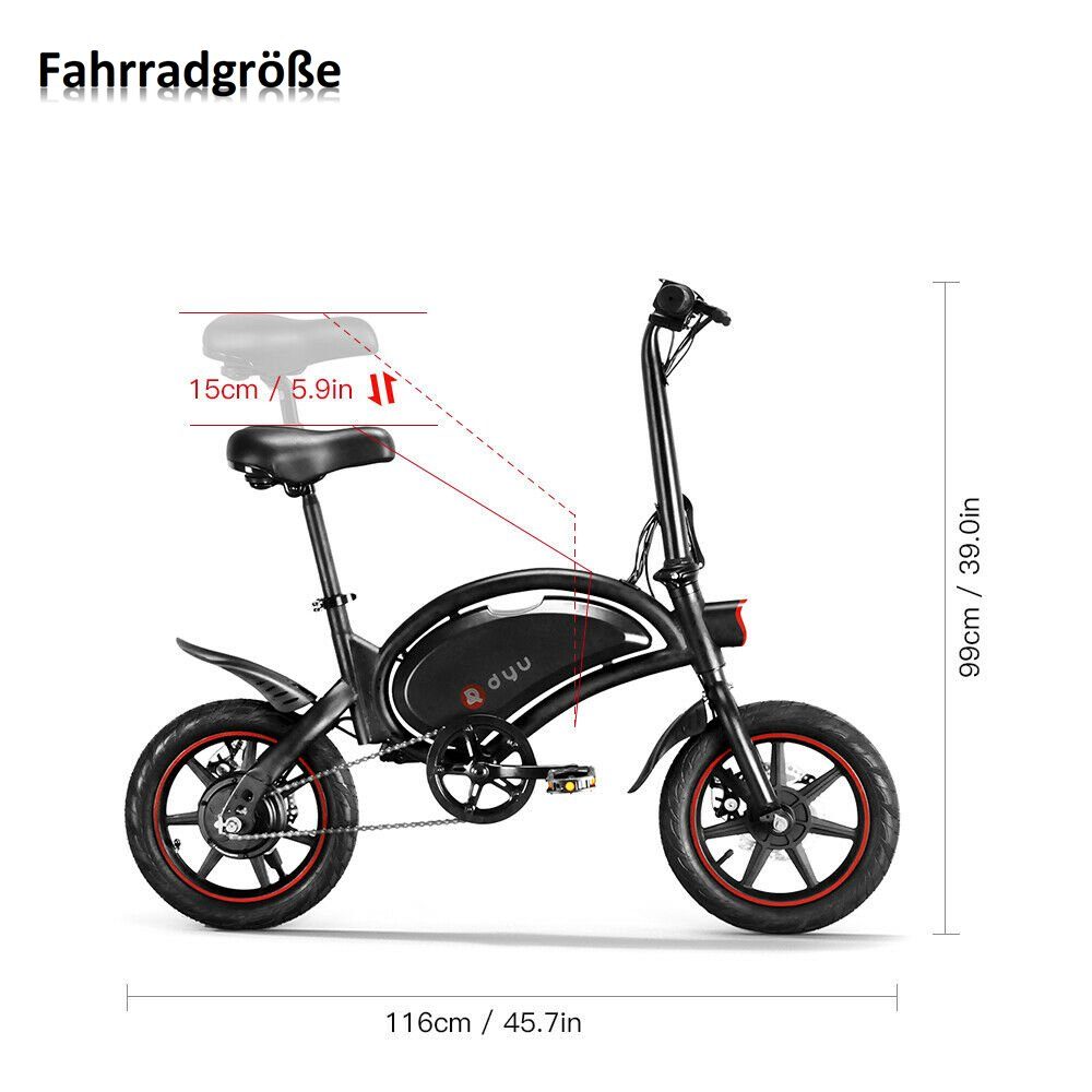 Fangqi E-Bike 14Zoll Sitzhöhe (E-fahrräder, verstellbar hinten, LED Scheinwerfer,DYU, Tempomat, Kettenschaltung, Heckmotor, 250W/10AH,IP54 Klapprad Doppelscheibenbremsen vorne E-citybike, und E-BIKE, E-mopeds)