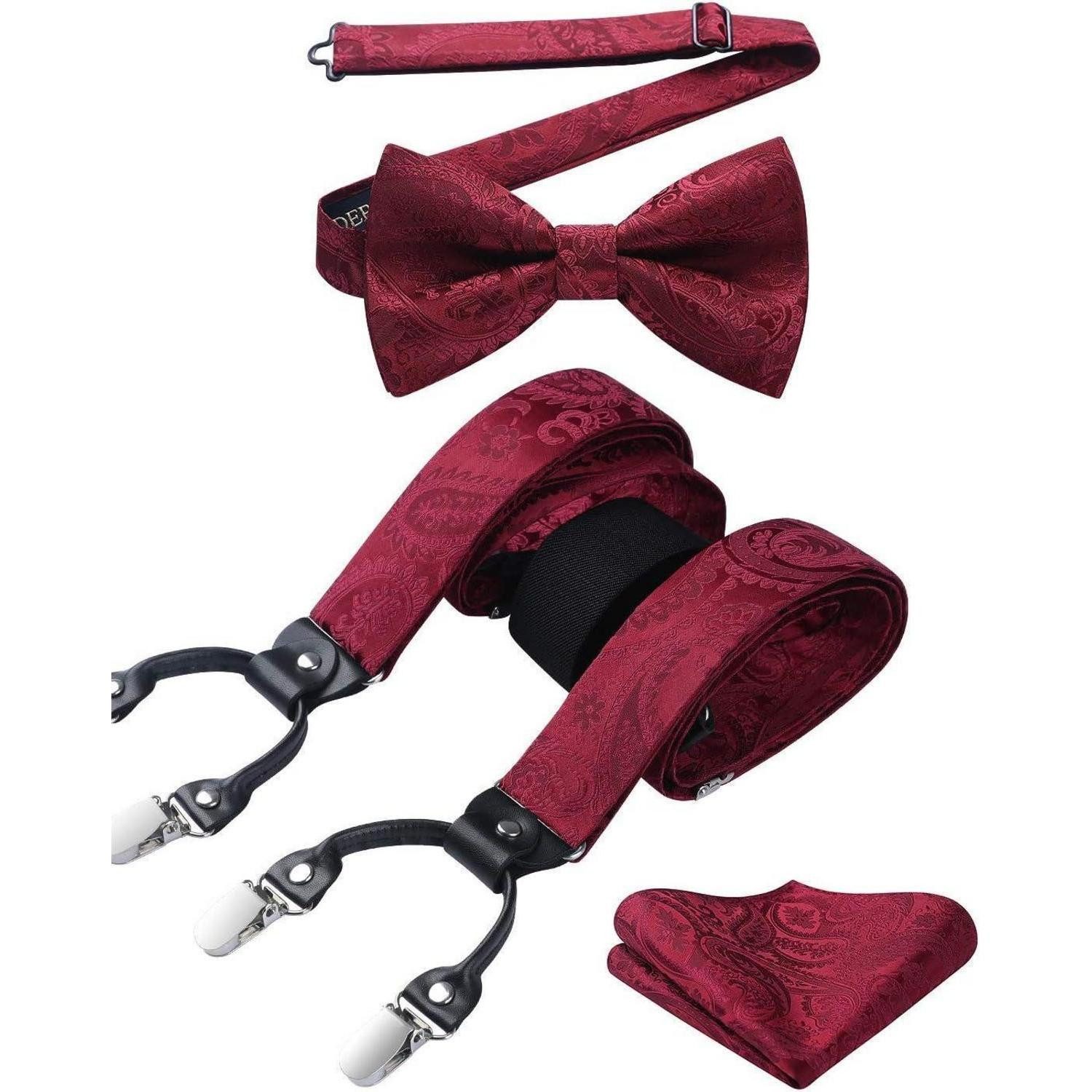 LuxusKollektion Hosenträger Hosenträger Herren 35mm 6 Clips Y Einheitsgröße Burgund Rot Paisley