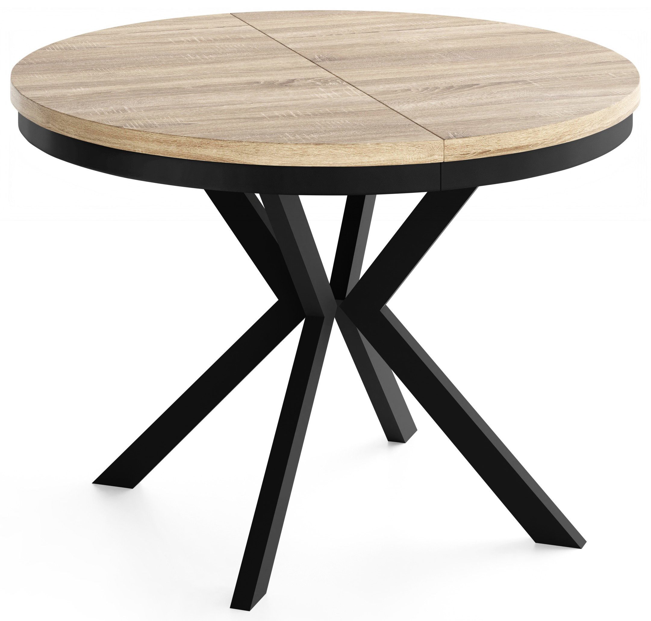 WFL GROUP Esstisch Ross ausziehbar rund industrial mit schwarzen Metallbeinen (MADE IN EU, erhältlich in 3 Größen – 90/100/120 cm ausziehbar auf 170/180/200 cm) – Bild 2 von 5