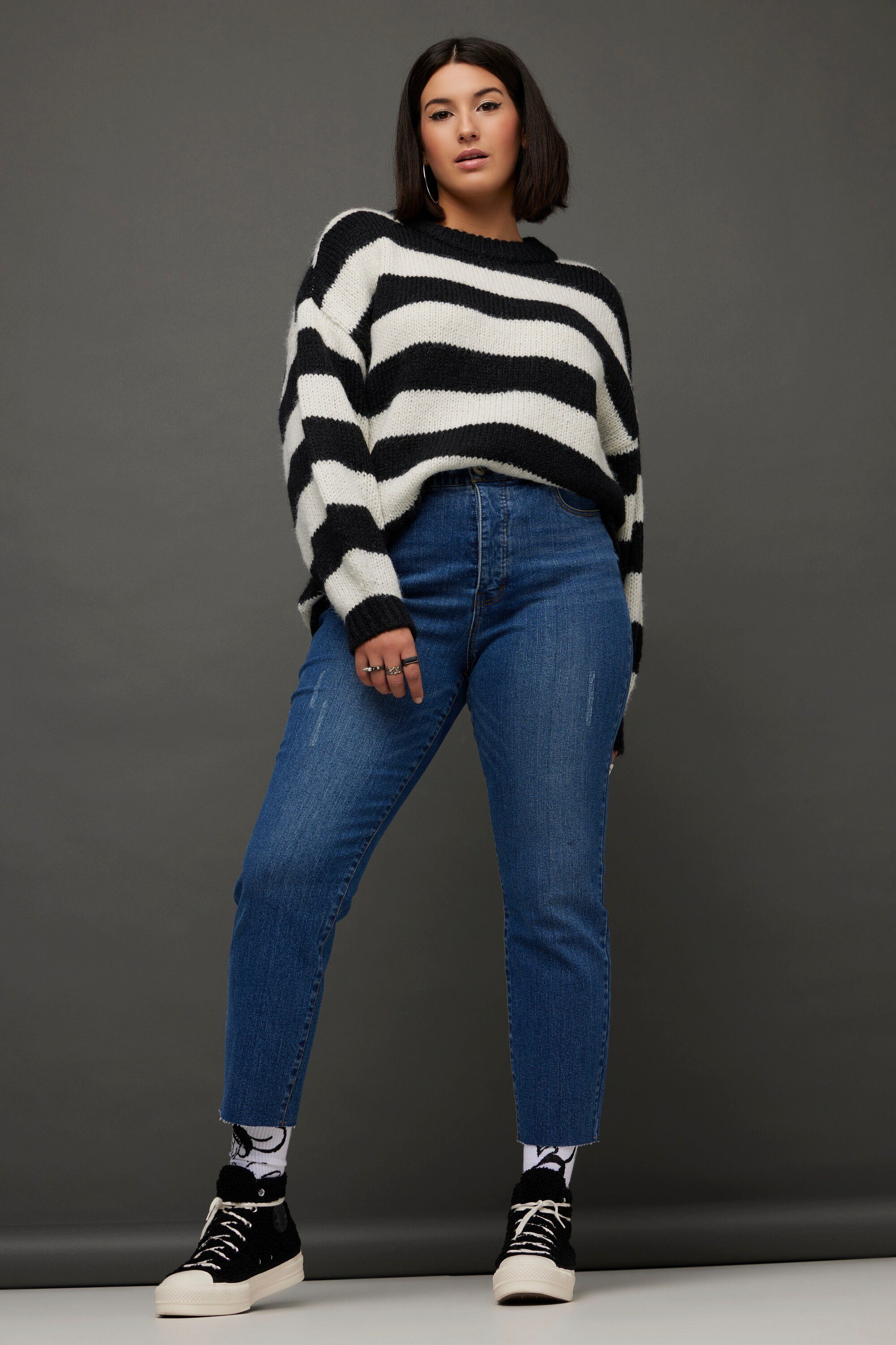 geschnittener blue Jeans Funktionshose 5-Pocket Studio denim Mom Saum dark gerade Untold