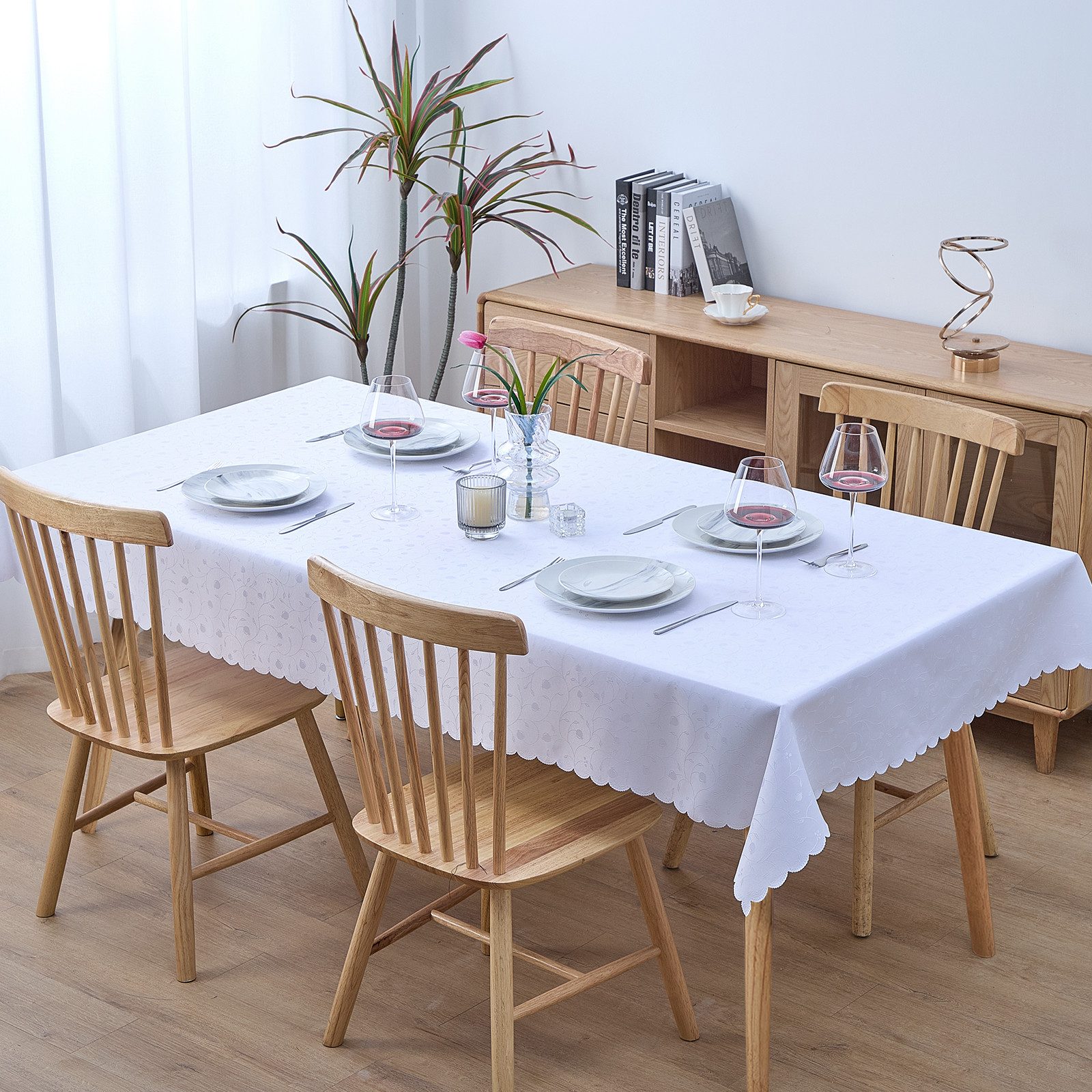 Simurq Tischdecke Abwaschbar - Lotuseffekt, Wasserabweisend & Pflegeleicht Tischdecken (Tischdecke weiß Grau Beige Tischdecke Rund - Tischtuch Table Cloth)