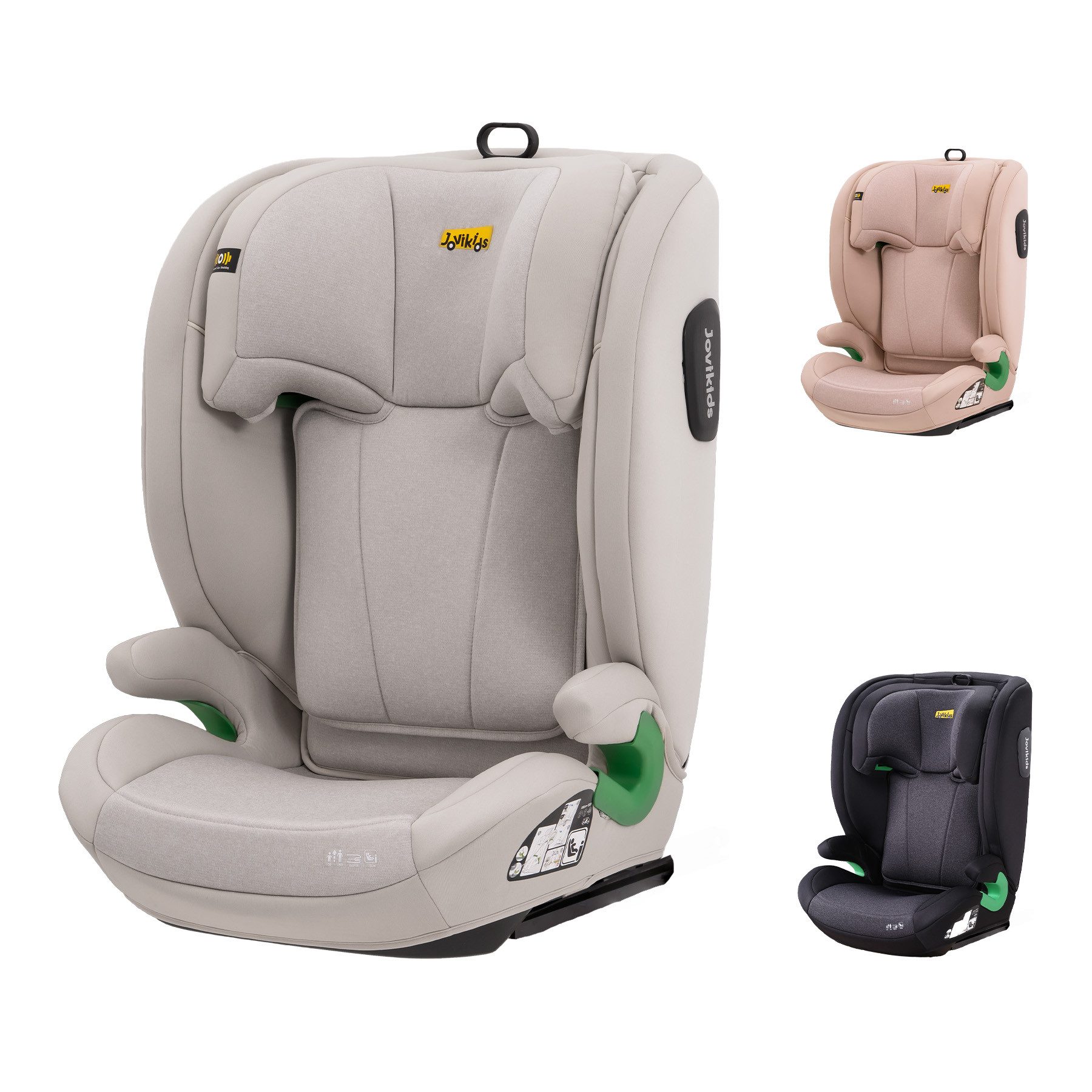 Jovikids Autokindersitz i-Size R129 Kinderautositz, leichter Rehausseur für flexiblen Einsatz, ab: 3 Jahre, bis: 12 Jahre, ab: 100 cm, bis: 150 cm, (1-tlg), mit verstellbarer Rückenlehne, Kopfstütze, Seitenaufprallschutz