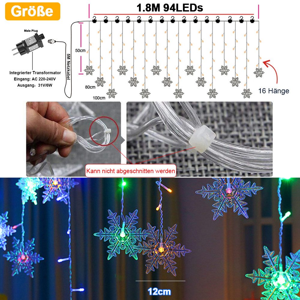 Rosnek LED-Lichtervorhang 3.5M, Große Schneeflocke, 8 günstig online kaufen