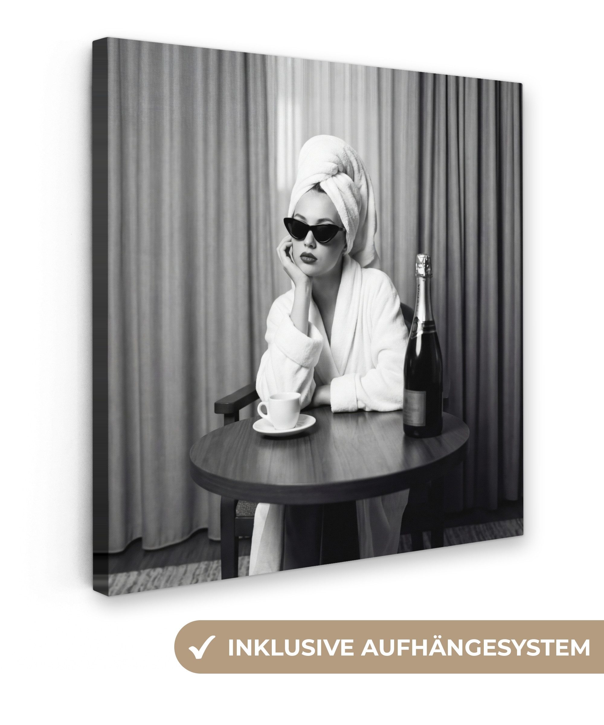 OneMillionCanvasses® Leinwandbild Frau - Blasen - Schwarz - Weiß, Fotodruck (1 St), Wandbild, Deko Schlafzimmer Wohnzimmer Flur 20x20 cm