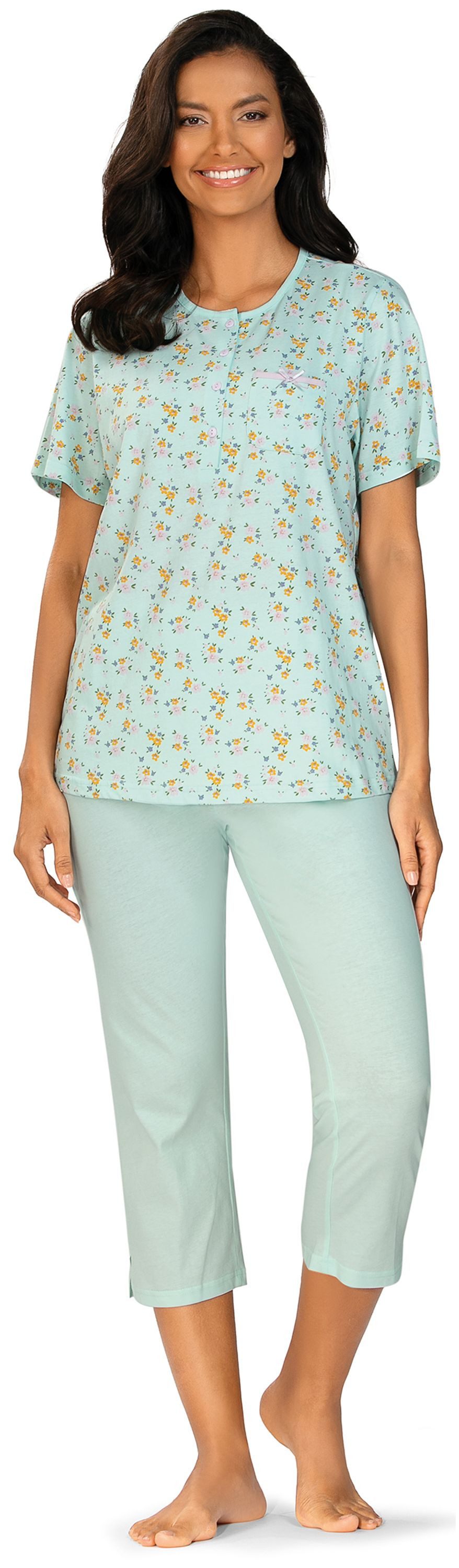 comtessa Schlafanzug Dreamy breeze (Set, 2 tlg., 2-teilig) Damen Pyjama 2-teilig 7/8 Hose Baumwolle Sommer große Größen