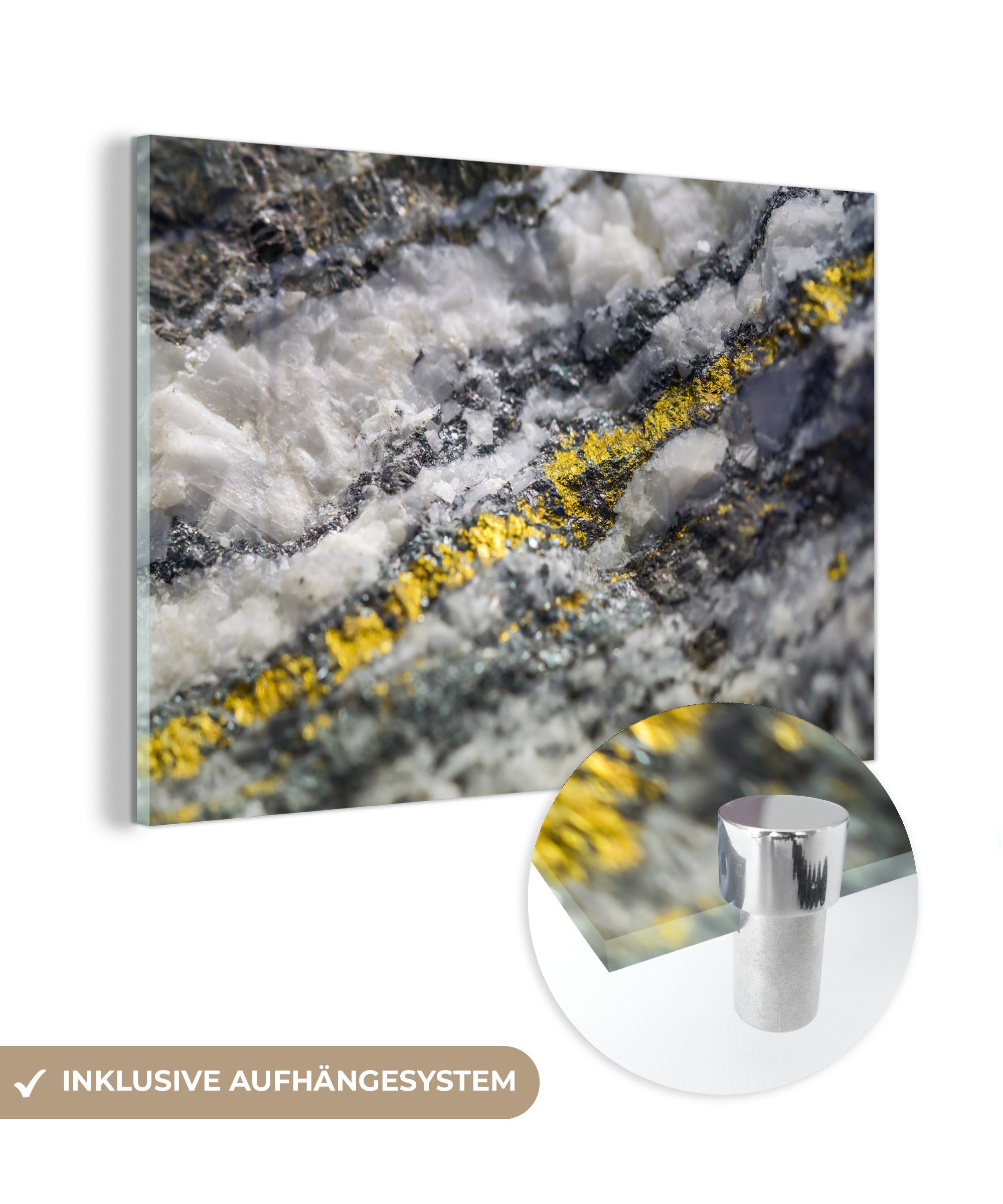 MuchoWow Acrylglasbild Abstrakte Darstellung von Stein, Gold in einem St), Acrylglasbilder Wohnzimmer Schlafzimmer (1 &