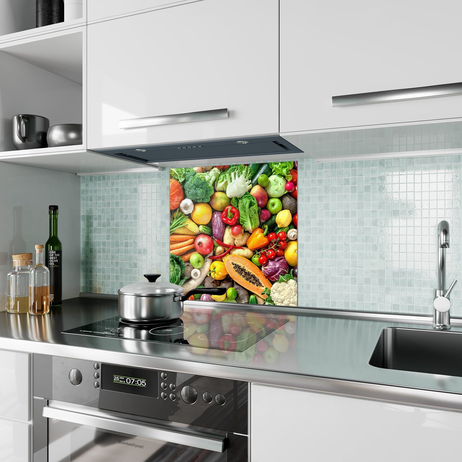 Primedeco Küchenrückwand Küchenrückwand Spritzschutz mit Glas Gemüse Motiv frisches