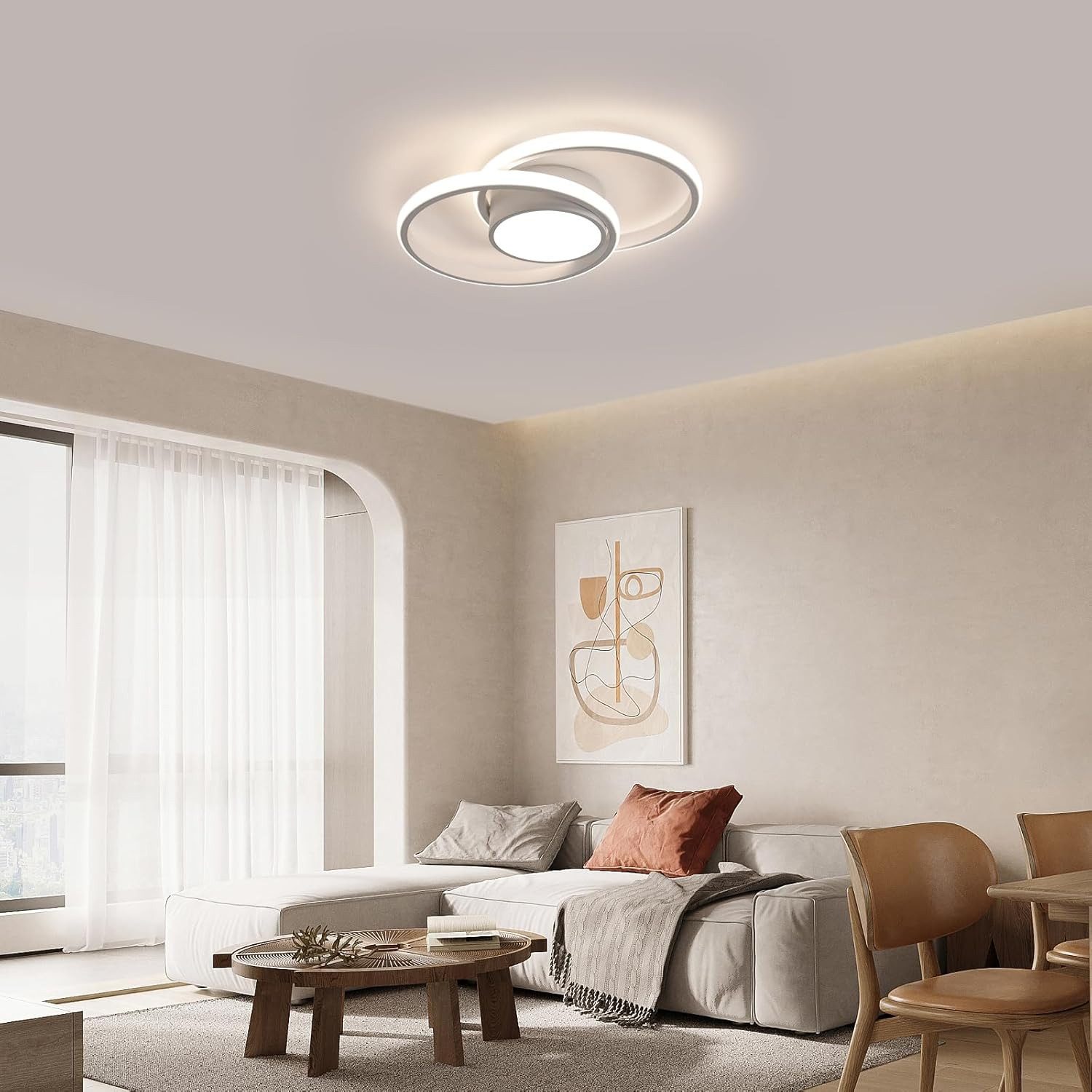 Riserva LED Deckenleuchte LED Deckenleuchte Weiß 42W 4500K Doppelring modern, LED wechselbar