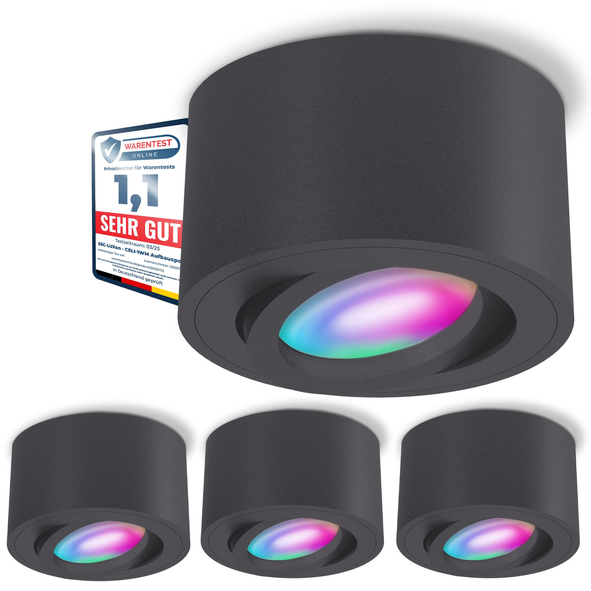 SSC-LUXon LED Aufbaustrahler CELI-1N Aufbauspot flach anthrazit schwenkbar mit Smart Wifi RGB LED, Tageslichtweiß, Warmweiß, Neutralweiß