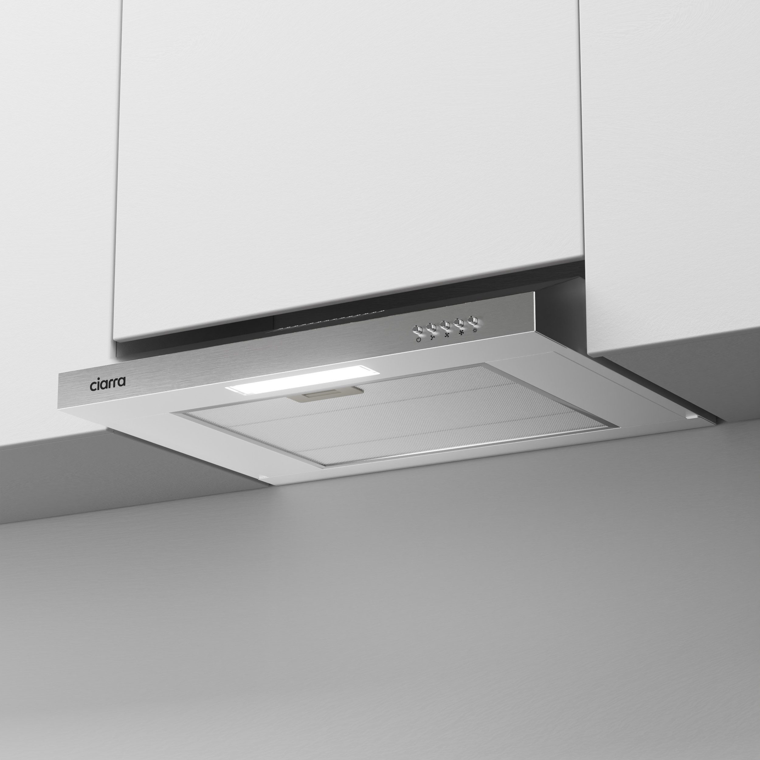 CIARRA Unterbauhaube 60 cm 220 m³/h Abluft & Umluft 3 Stufen LED leise CAS6903B 60 cm 220 m³/h Abluft & Umluft 3 Stufen LED leise CAS6903B, Unterbau-Dunstabzugshaube mit Aluminiumfilter & Kohlefilter Silber