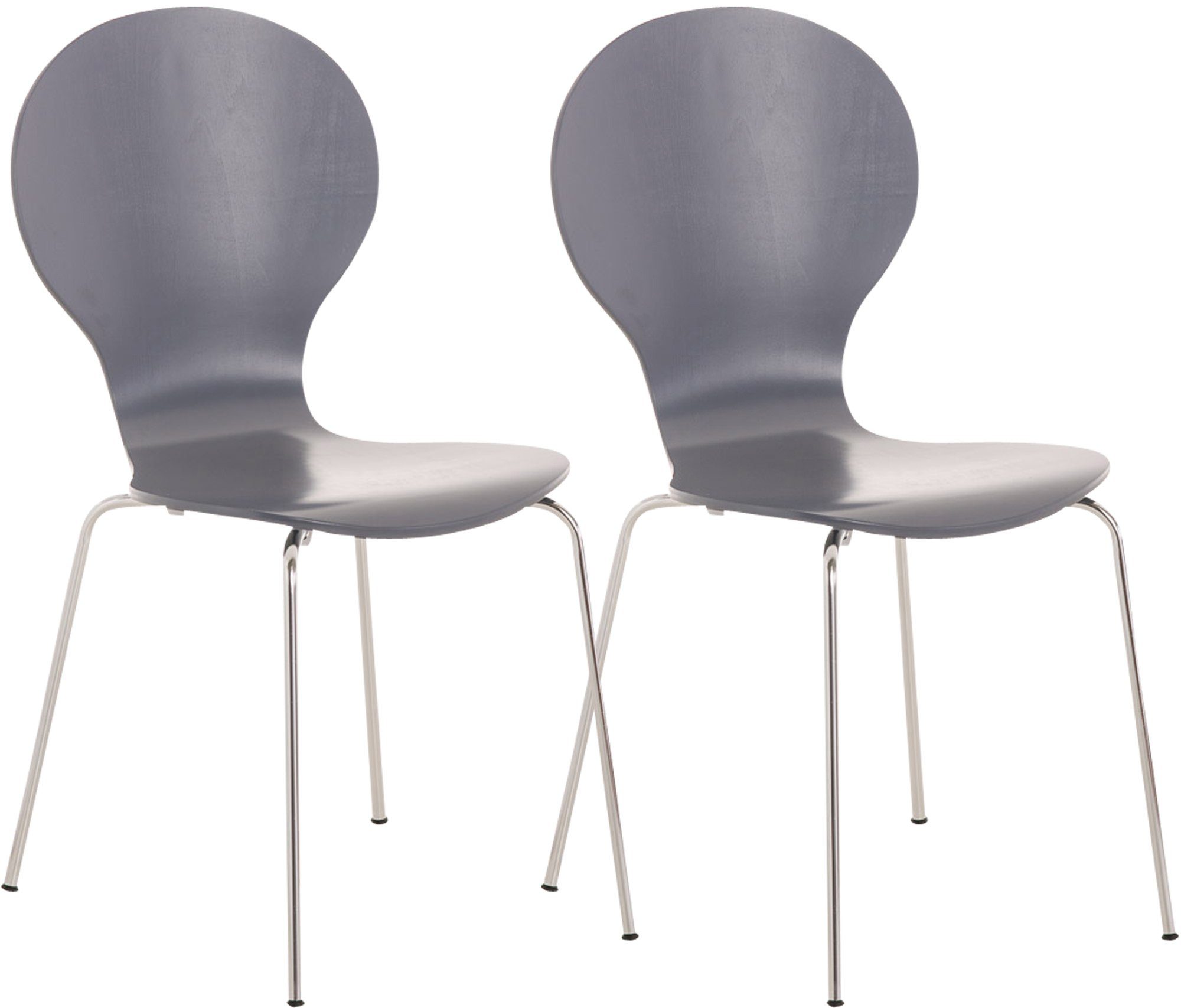 TPFLiving Besucherstuhl Daggy mit ergonomisch geformter Sitzfläche - Konferenzstuhl (Besprechungsstuhl - Warteraumstuhl - Messestuhl, 2 St), Gestell: Metall chrom - Sitzfläche: Holz grau