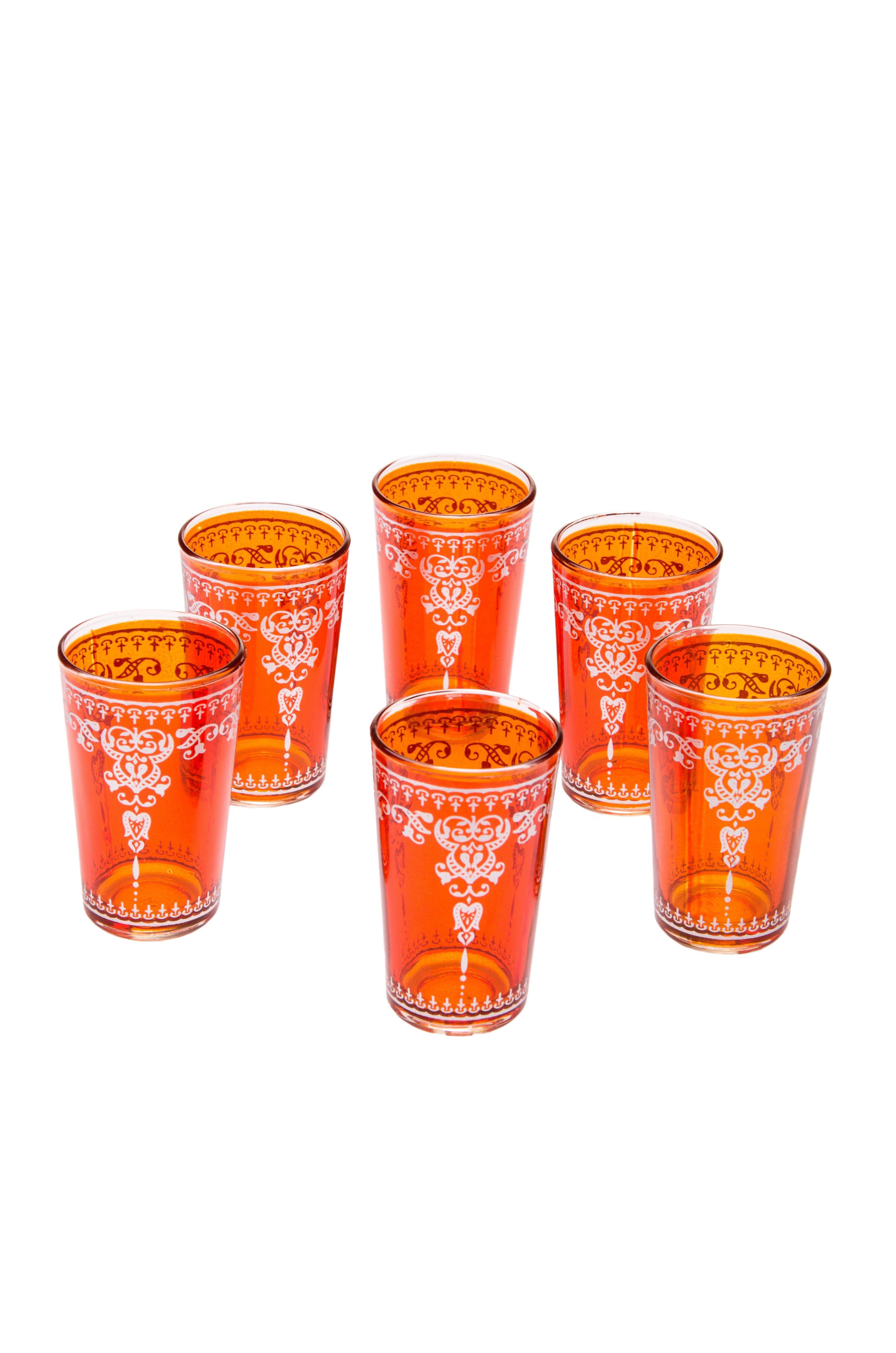 Marrakesch Orient & Mediterran Interior Teeglas 6 Mediterrane Teeglas Andalous Orange - 6er SET, 6-tlg., Glas, Handarbeit