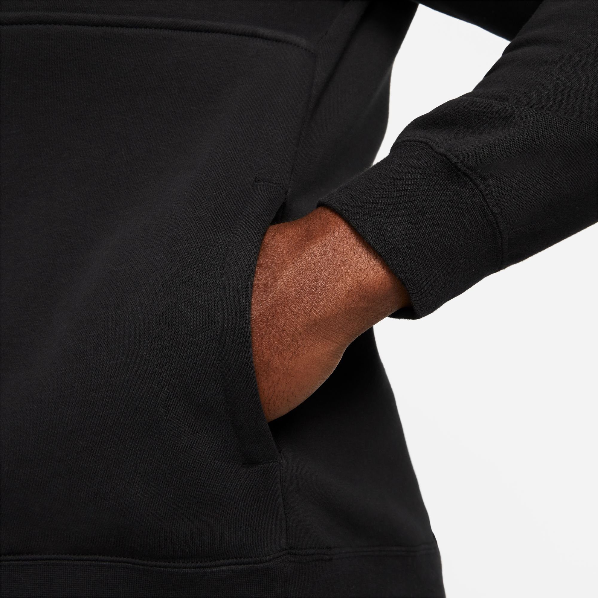 Nike Sportswear Sweatshirt CLUB MEN'S BLACK/BLACK/WHITE PULLOVER BRUSHED-BACK 1/-ZIP