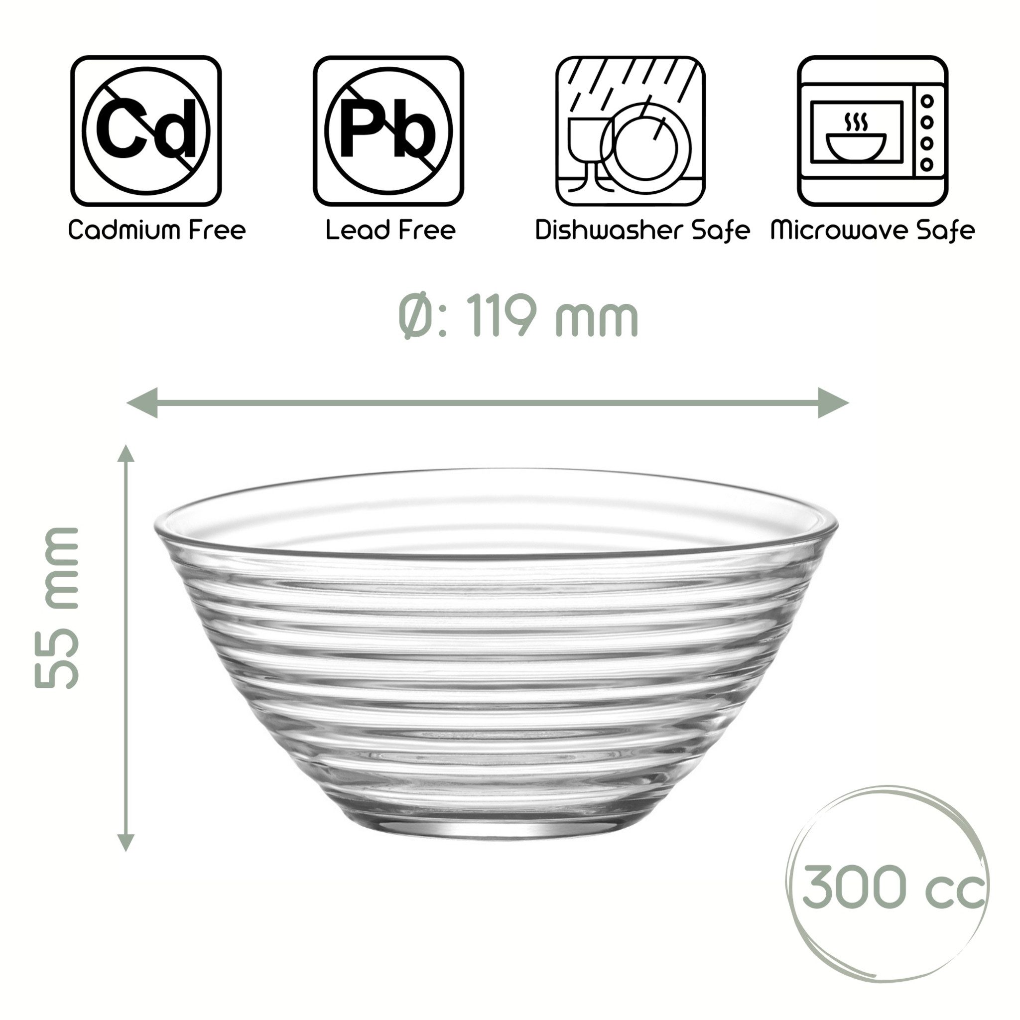 LAV Dessertschale Derin Glasschalen 300 ml, Glas, (6er-Set, 6-tlg), Rillenmuster, spülmaschinengeeignet, ideal für Desserts, Snacks, Dips – Bild 5 von 5