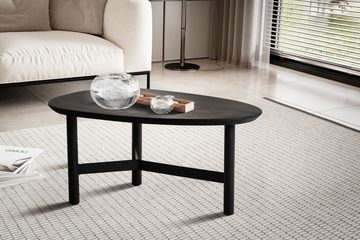 Wohnling Couchtisch WL6.801 (86x50x37 cm Sofatisch Mango Massivholz Schwarz), Wohnzimmertisch Nierenform, Kaffeetisch Modern