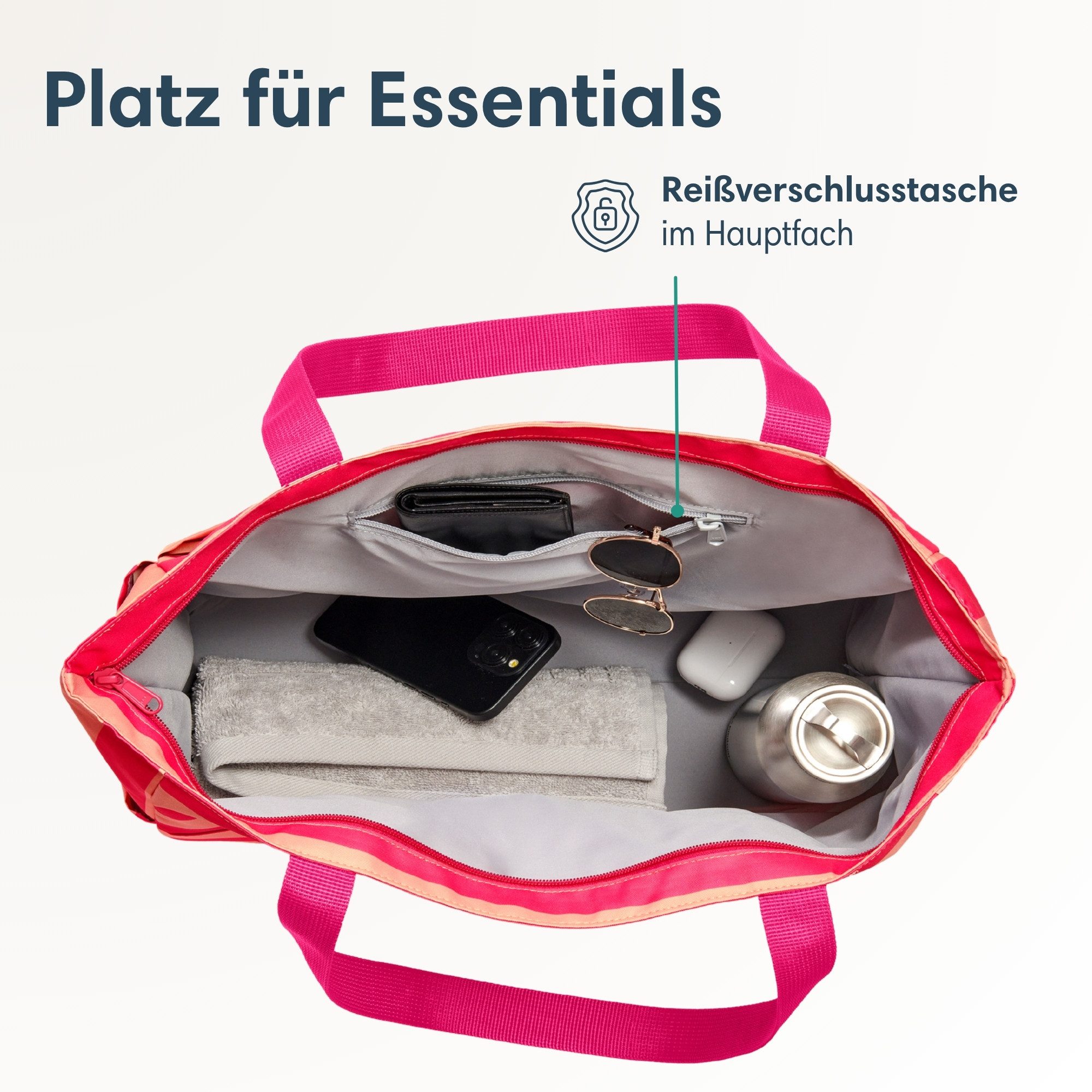 LARKSON Strandtasche Linn Strandtasche mit Reißverschluss (1-tlg), Große Beach Bag für Strand und Urlaub, Wasserabweisend