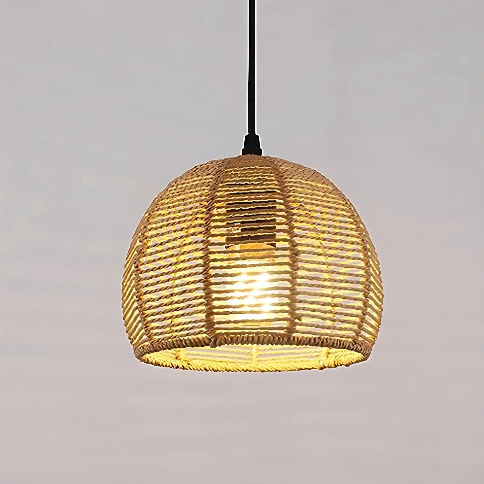 Riserva Hängeleuchte Rattan Pendelleuchte Boho Flechtwerk 20cm Schwarz E27 Hängelampe