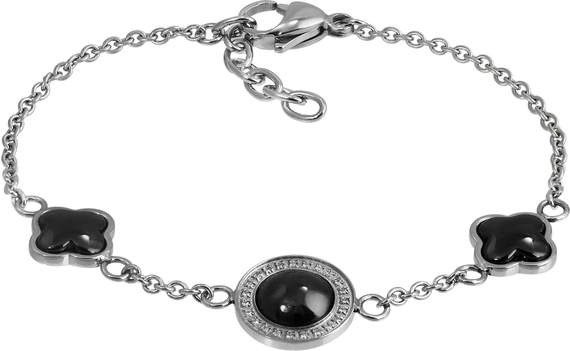 Edelstahlarmband Amello Rund Armband silber schwarz