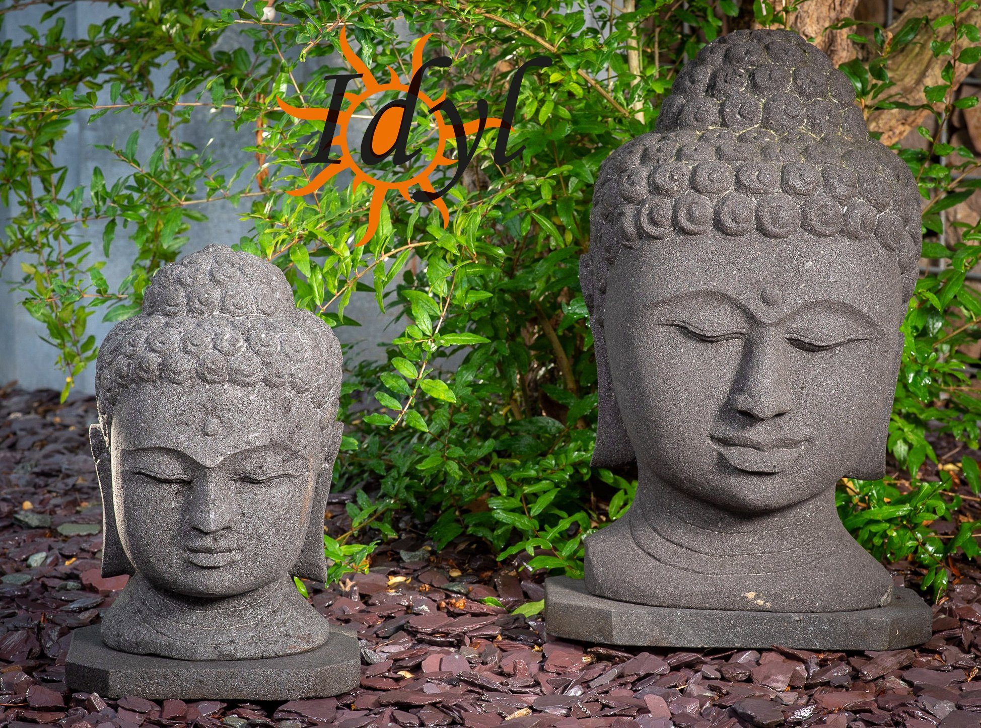 IDYL Buddhafigur Indischer Buddhakopf, Figuren aus Lavastein
