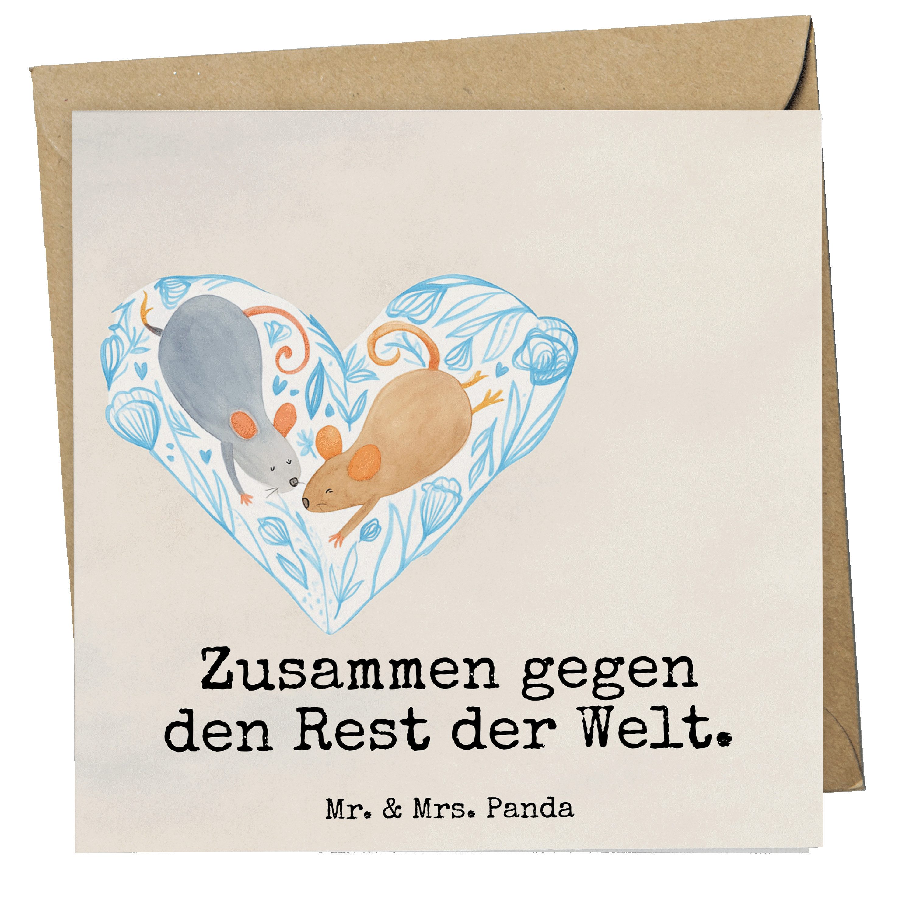 Mr. & Mrs. Panda Grußkarte Hochzeit Mäuse Herz Design, Grußkarte, Weiß, Hochzeitskarte, Liebe, F, Paar Klappkarte Geschenk