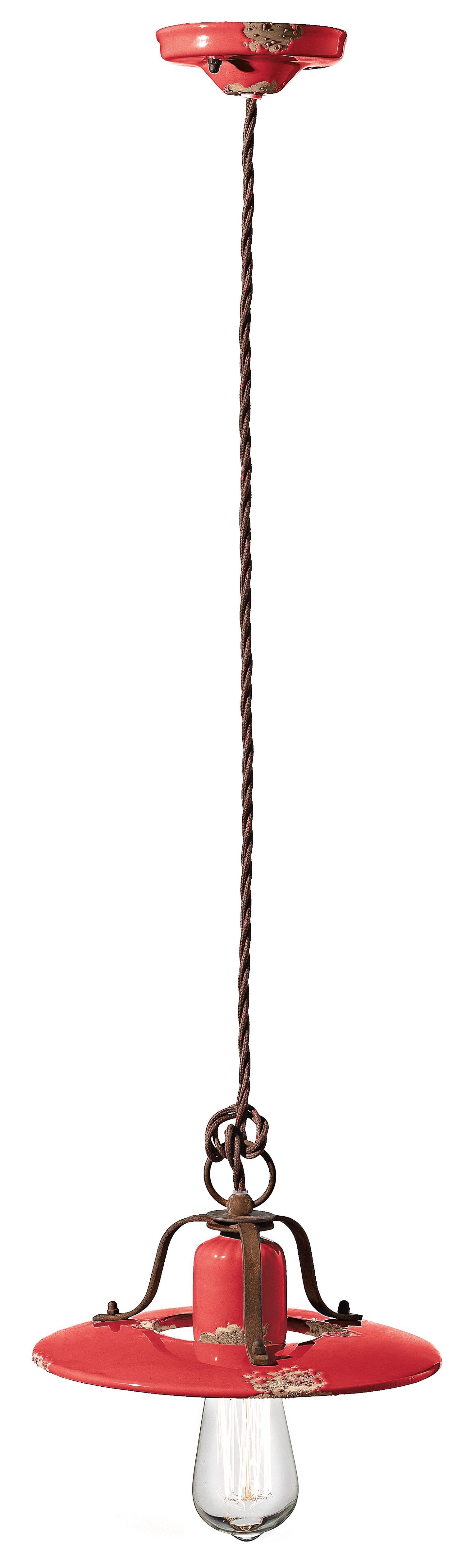 Licht-Erlebnisse Pendelleuchte NICOLA, ohne Leuchtmittel, Metall Keramik E27 Ø 25 cm Rot Shabby Antik rund Vintage