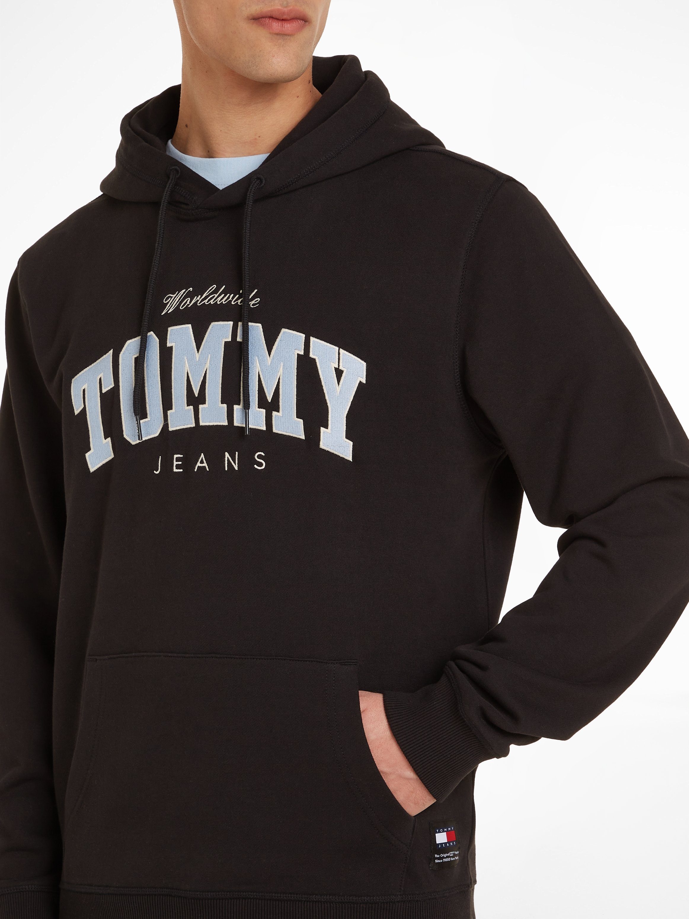 VARSITY TJM Jeans REG Tommy Kapuzensweatshirt mit HOODIE Kordel Black NY