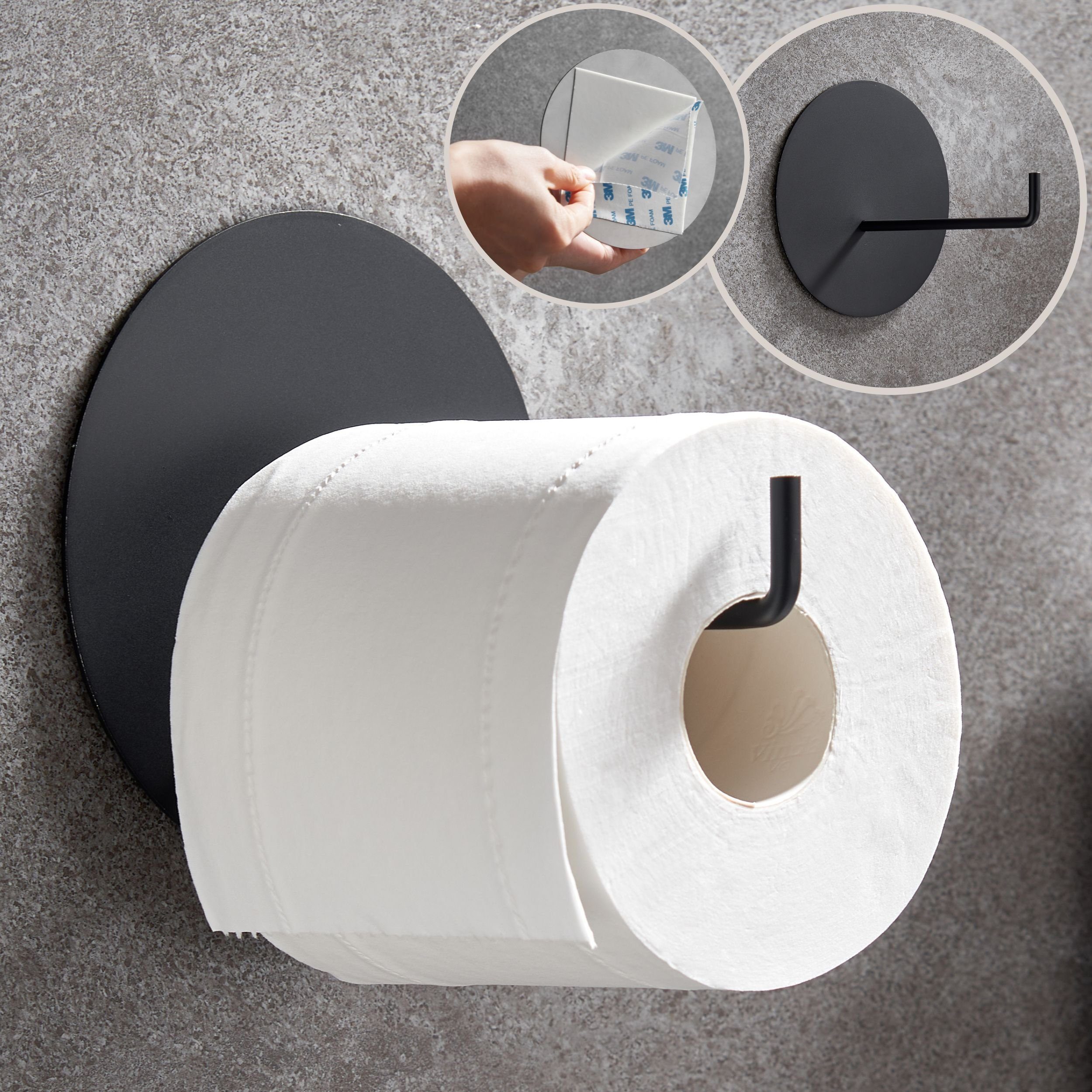 DEKAZIA Toilettenpapierhalter, Rostfreier Edelstahl, ohne Bohren, selbstklebend, Besonderes Design schwarz-matt