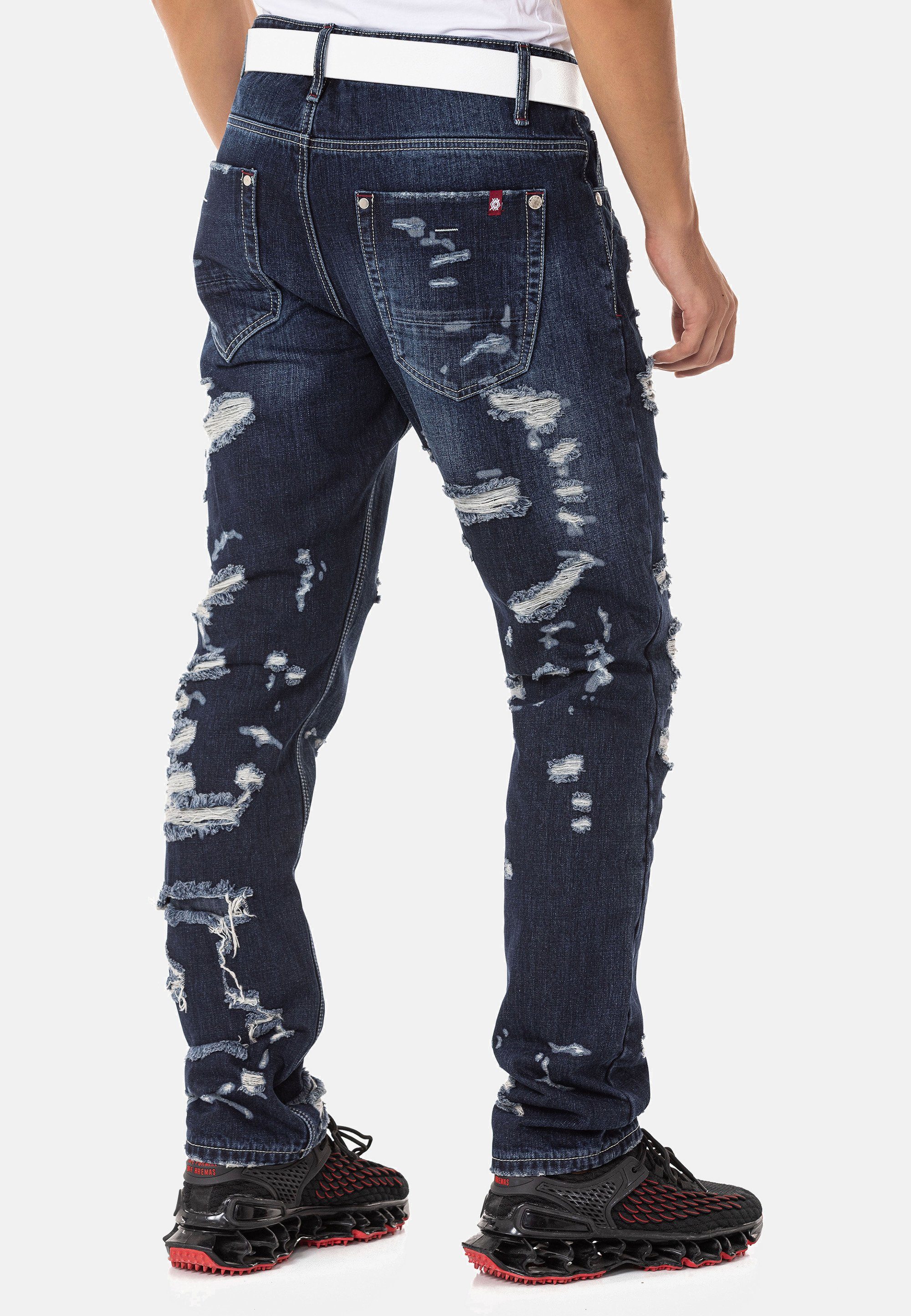 Cipo Bequeme coolen & dunkelblau Baxx Destroyed-Look Jeans im