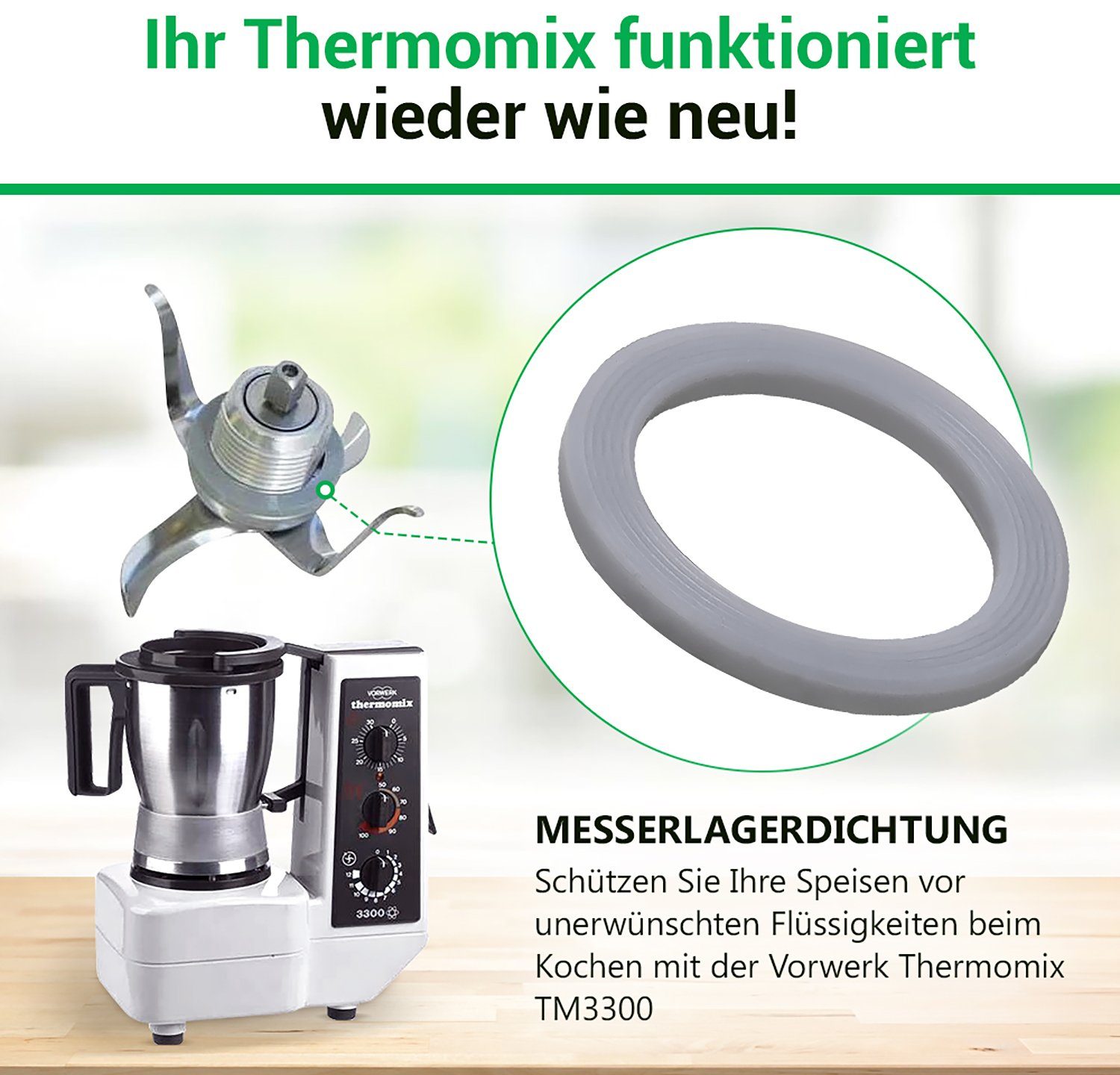 Vorwerk, für Messereinsatz-Dichtung TM3300 VIOKS Küchenmaschine Ersatz Thermomix Dichtring für 3,8 Ø mm,
