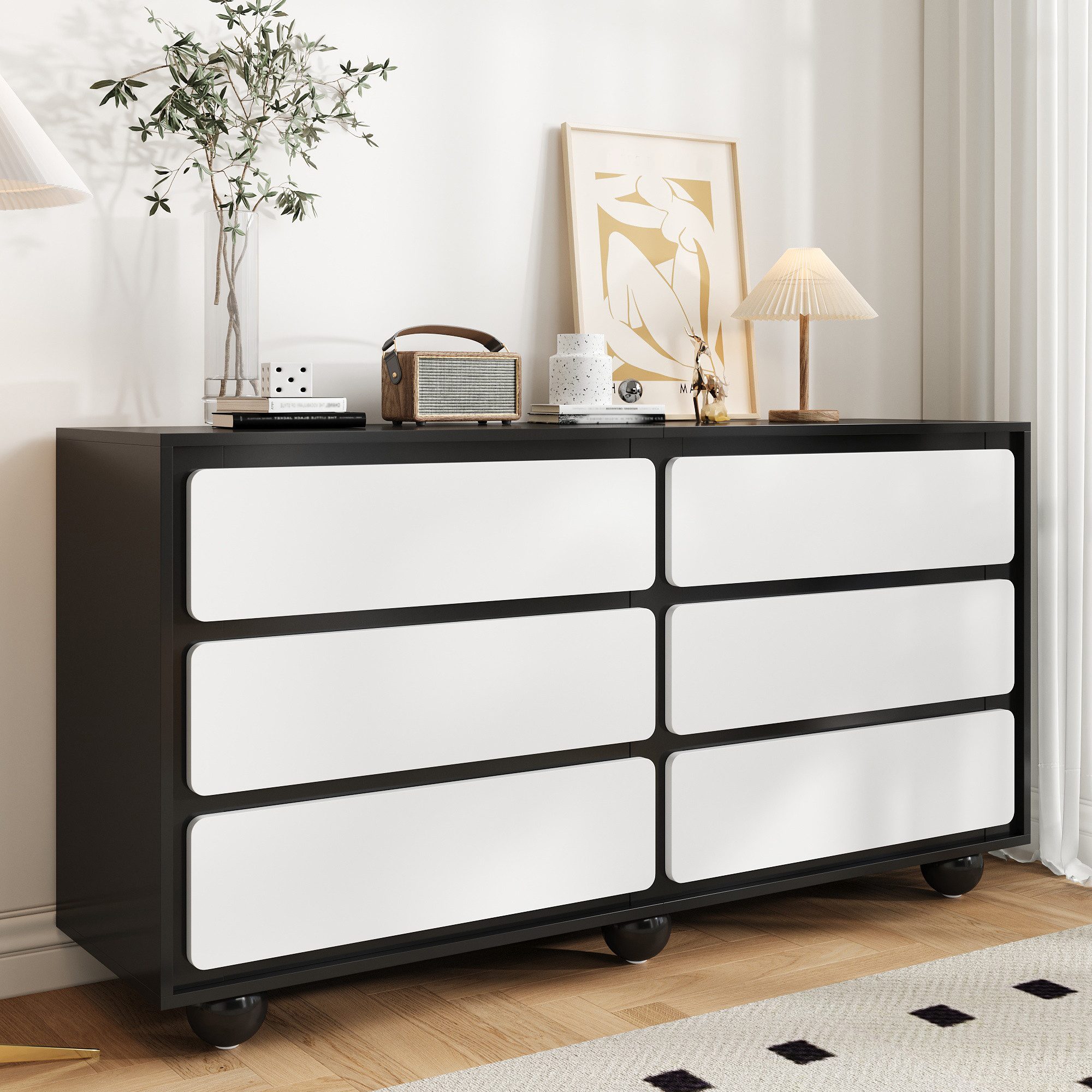 OKWISH Sideboard Schwarz-Weiß-Design (Kommode, Frisiertisch, 1 St., mit sec günstig online kaufen