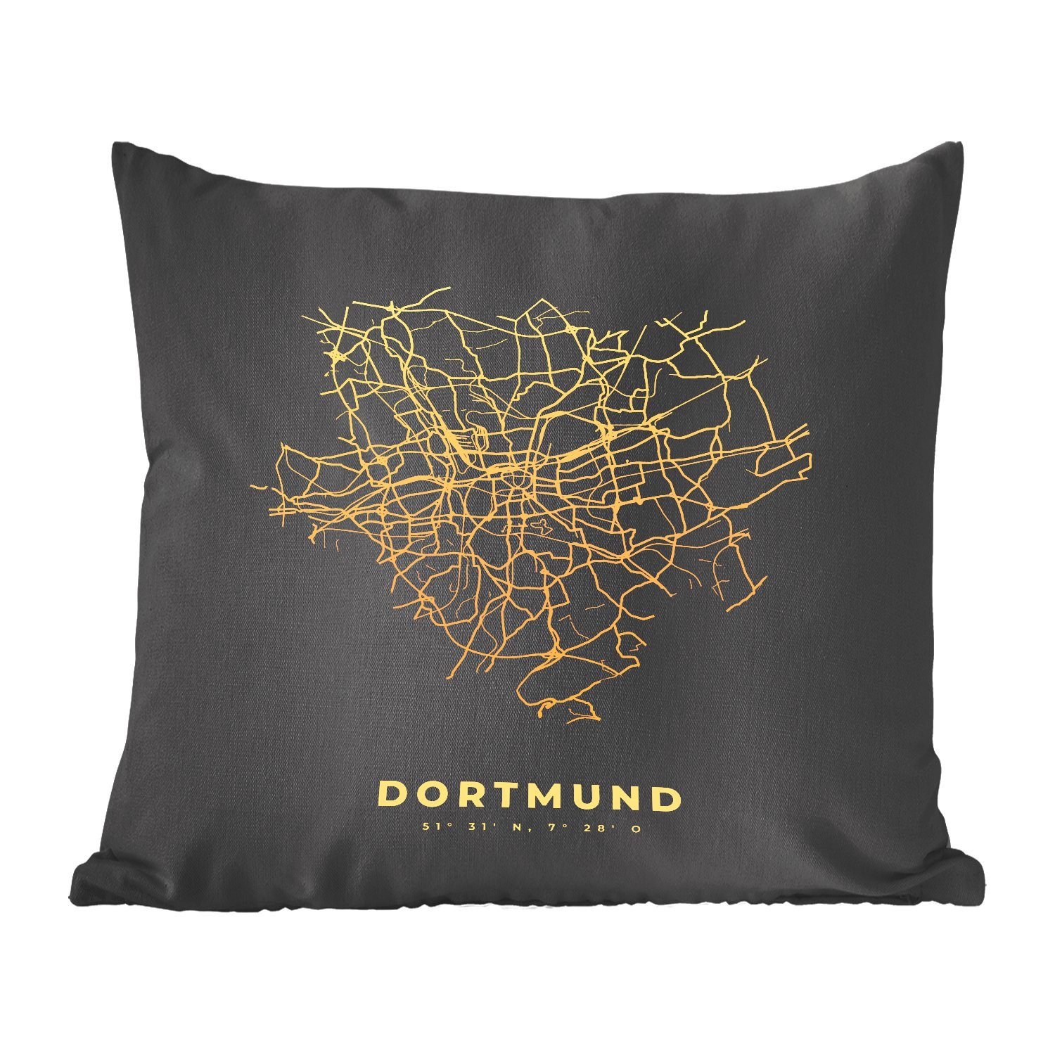 MuchoWow Dekokissen Stadtplan - Dortmund Zierkissen für Wohzimmer, Gold Deko, Karte, mit Schlafzimmer, - - Füllung Sofakissen