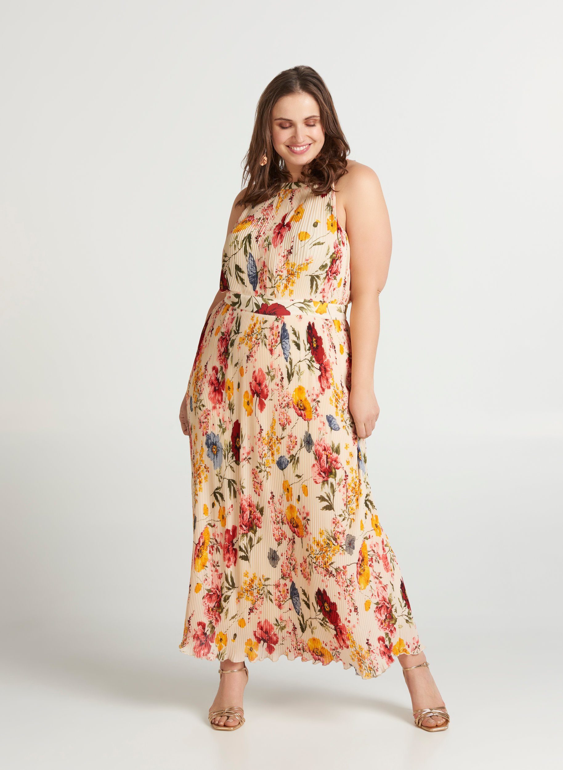 Zizzi Abendkleid Große Größen Damen Ärmelloses Maxi Kleid mit Plissee  online kaufen | OTTO