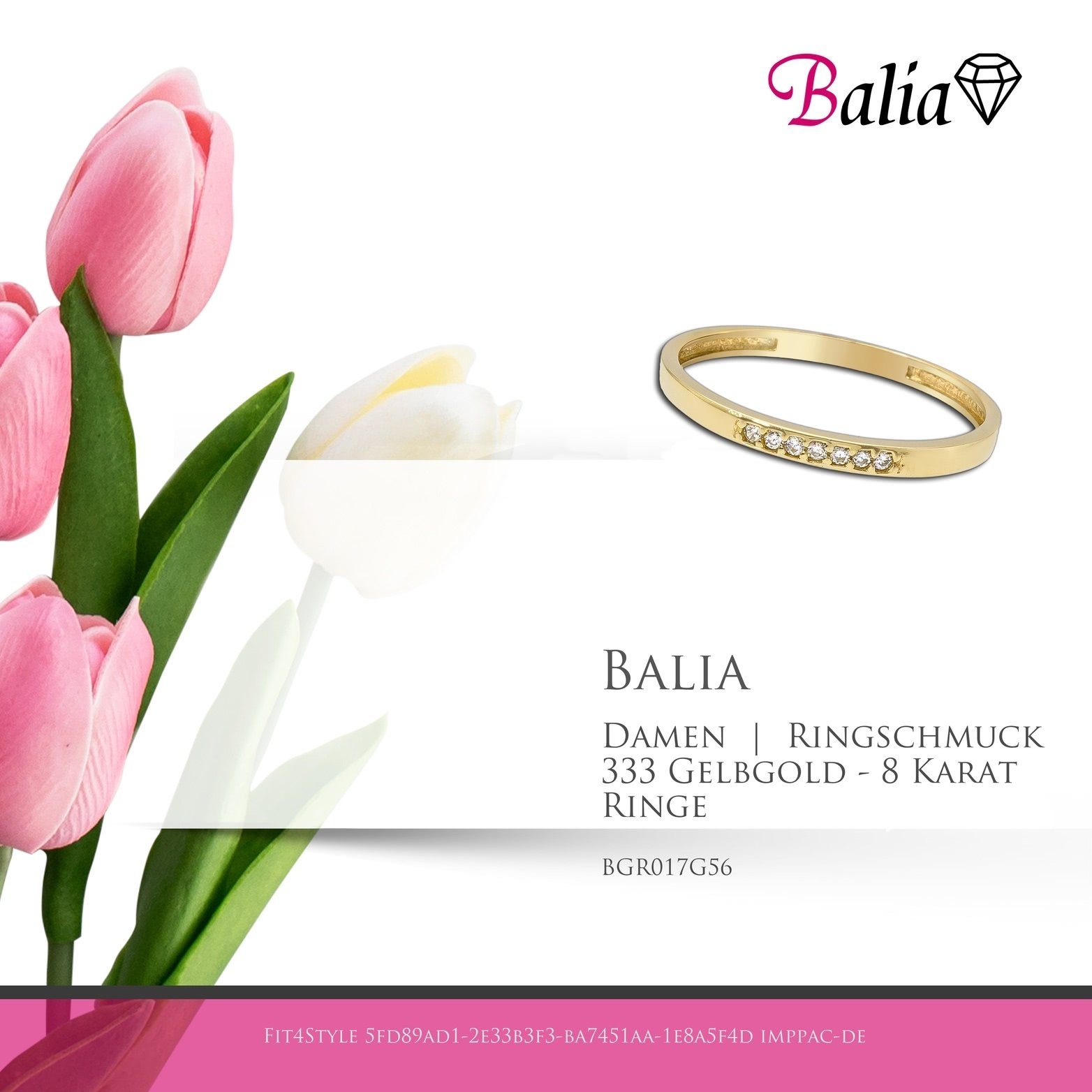 (7 333 56 Blatt 333 (17,8), Karat Gelbgold Goldring Balia - (Fingerring), gold) Ring Damen Zirkonias Fingerring Größe Gelbgold Balia 8